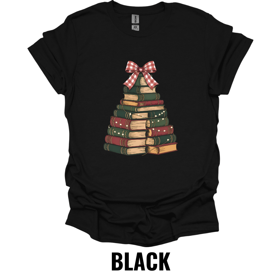 Christmas Book Tree Shirt – Holiday Book Lover Christmas Tree Graphic Tee