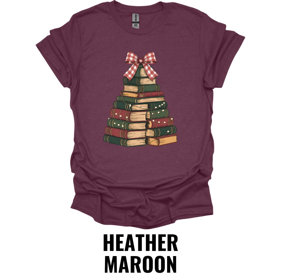 Christmas Book Tree Shirt – Holiday Book Lover Christmas Tree Graphic Tee