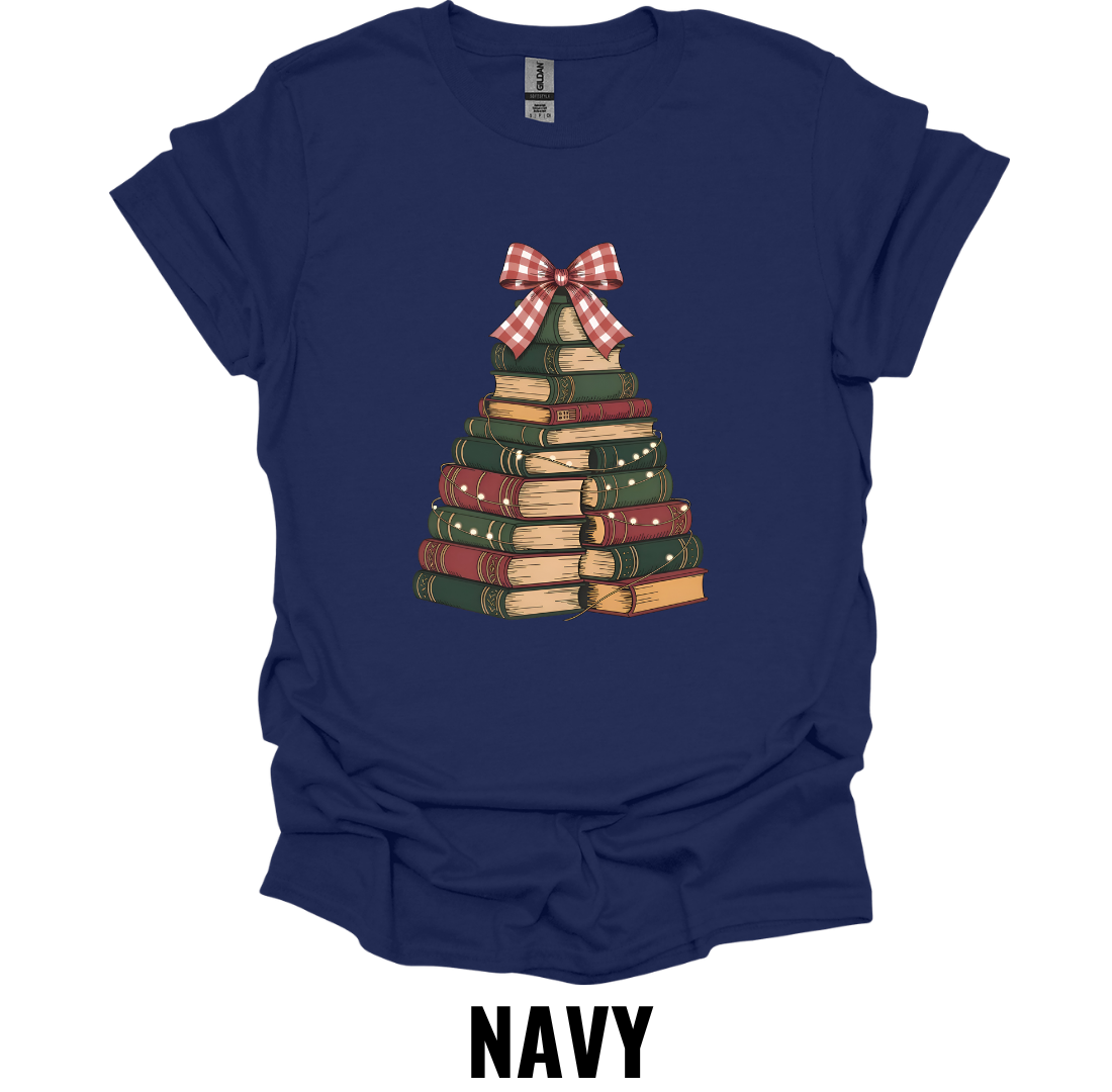 Christmas Book Tree Shirt – Holiday Book Lover Christmas Tree Graphic Tee