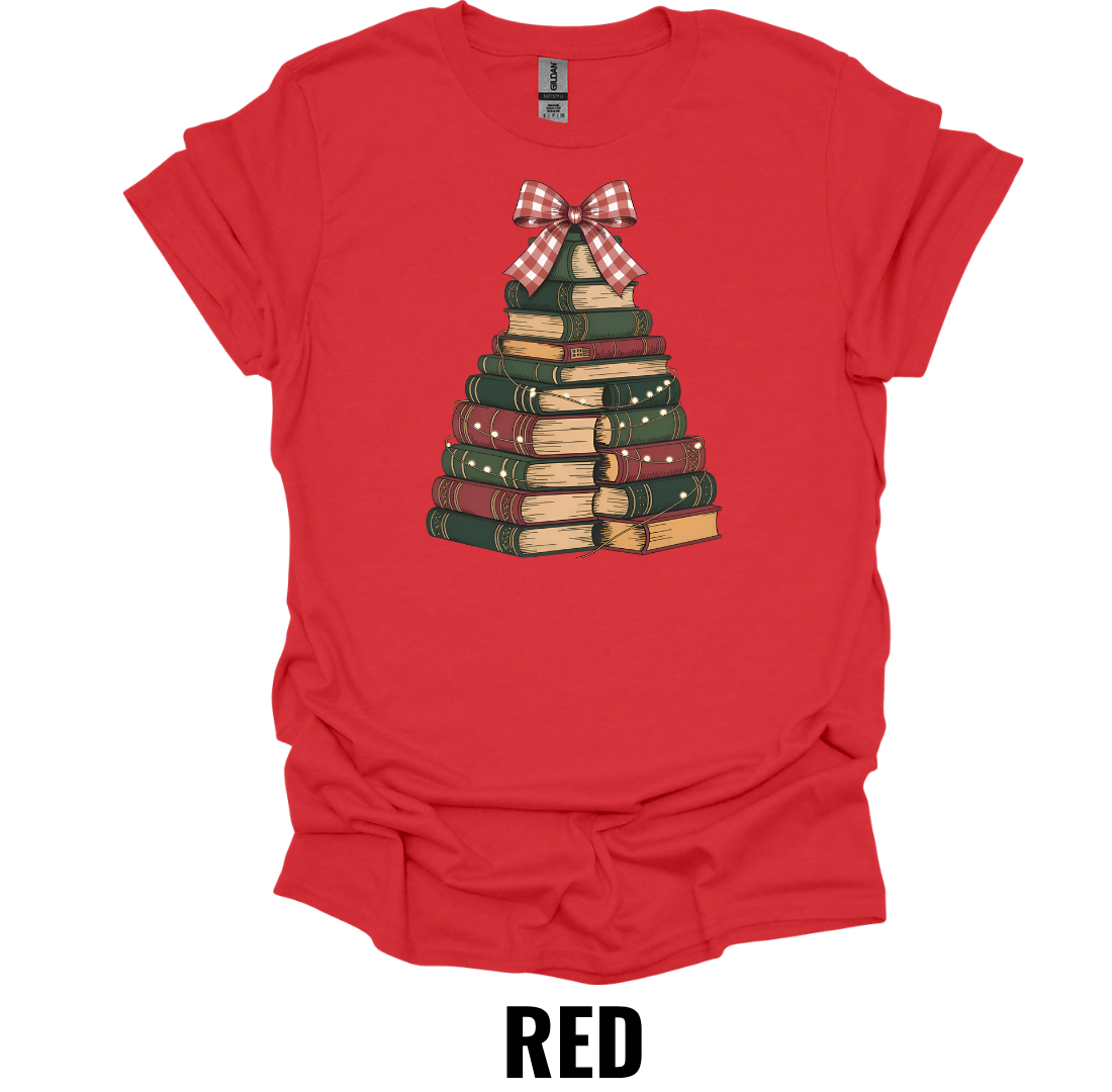 Christmas Book Tree Shirt – Holiday Book Lover Christmas Tree Graphic Tee