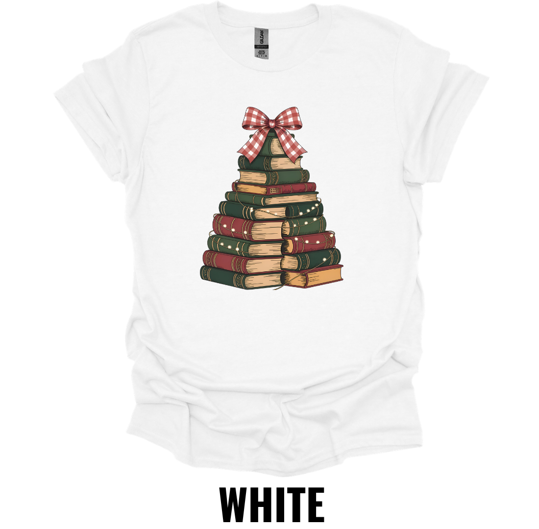 Christmas Book Tree Shirt – Holiday Book Lover Christmas Tree Graphic Tee