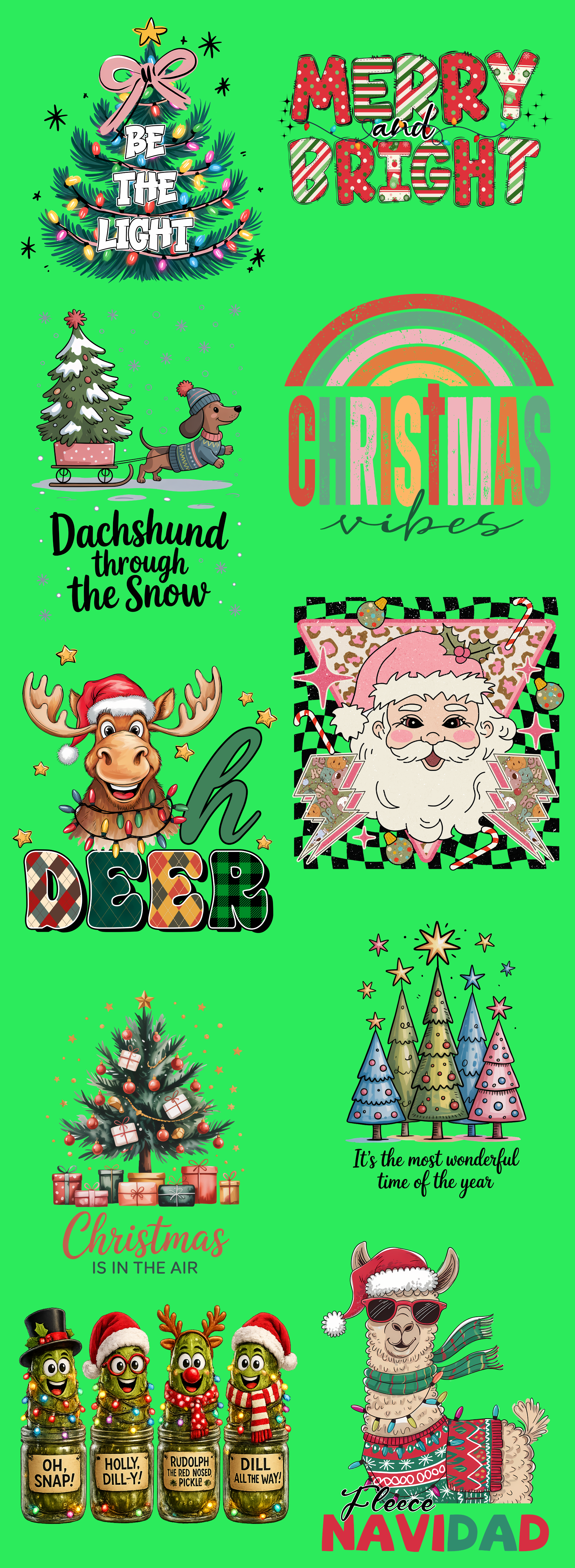 Christmas DTF Gang Sheet | Merry & Bright Holiday Designs