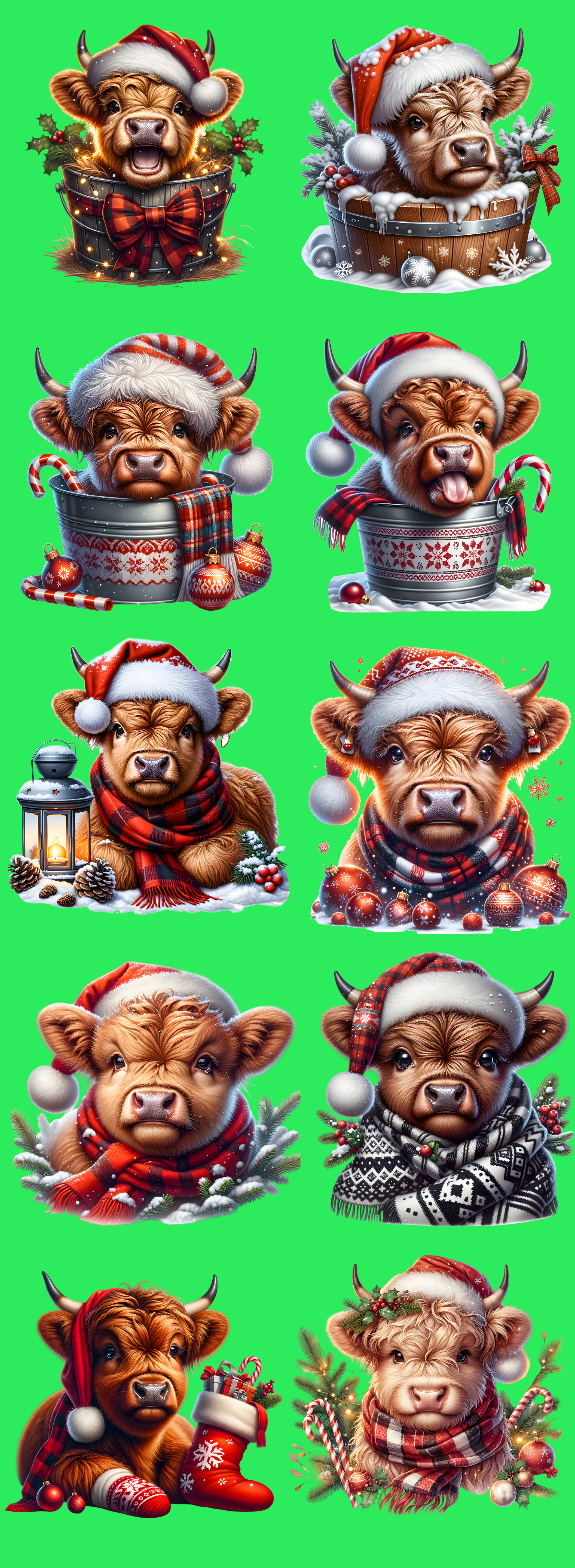 Christmas Highland Cow DTF Gang Sheet | Cozy Holiday Cow Designs