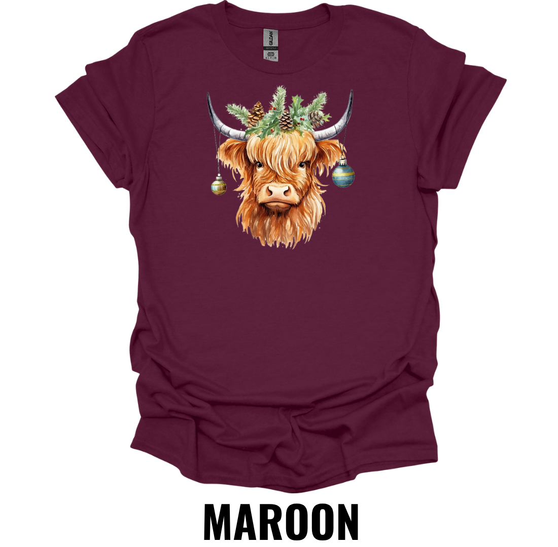 Christmas Highland Cow Shirt – Festive Highland Cow Holiday Graphic Tee