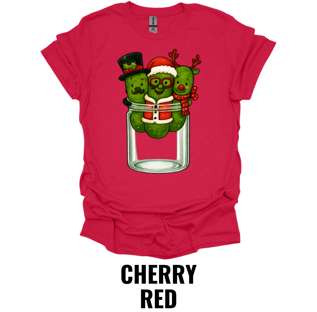 Christmas Pickle Jar Shirt – Funny Holiday Pickle Trio Christmas Graphic Tee