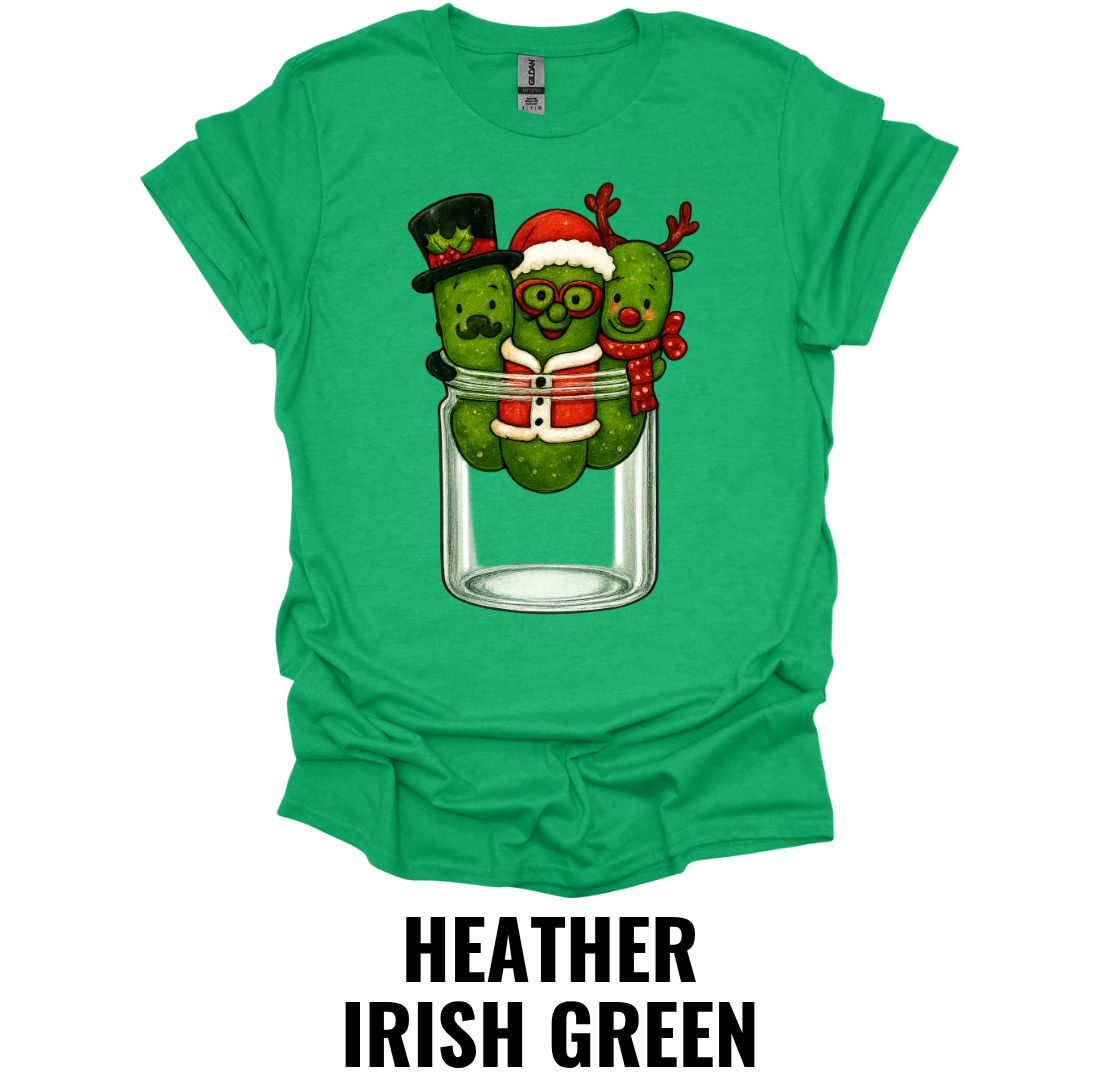 Christmas Pickle Jar Shirt – Funny Holiday Pickle Trio Christmas Graphic Tee