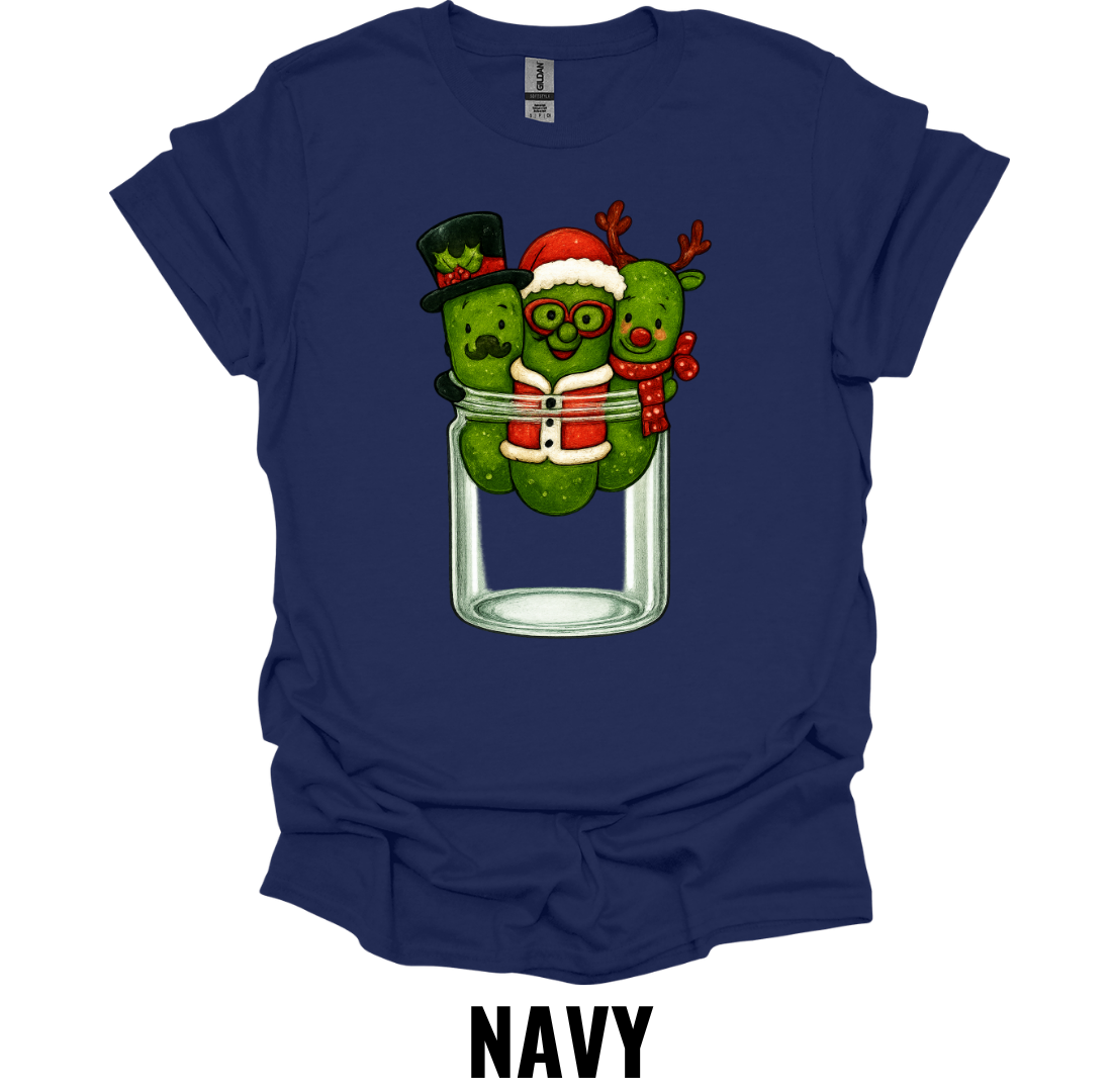 Christmas Pickle Jar Shirt – Funny Holiday Pickle Trio Christmas Graphic Tee