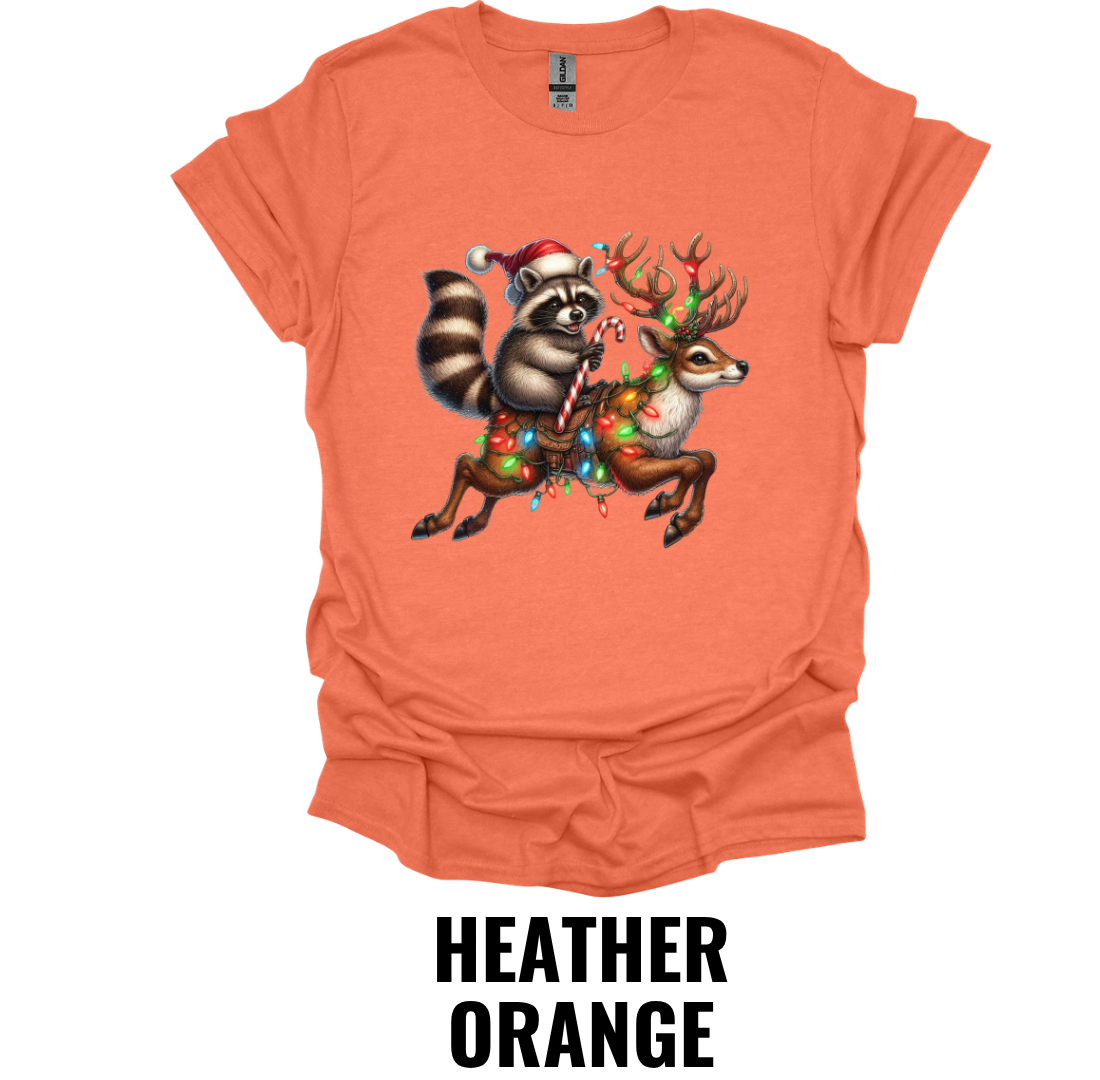 Christmas Raccoon Riding Reindeer Shirt – Funny Woodland Holiday Graphic Tee