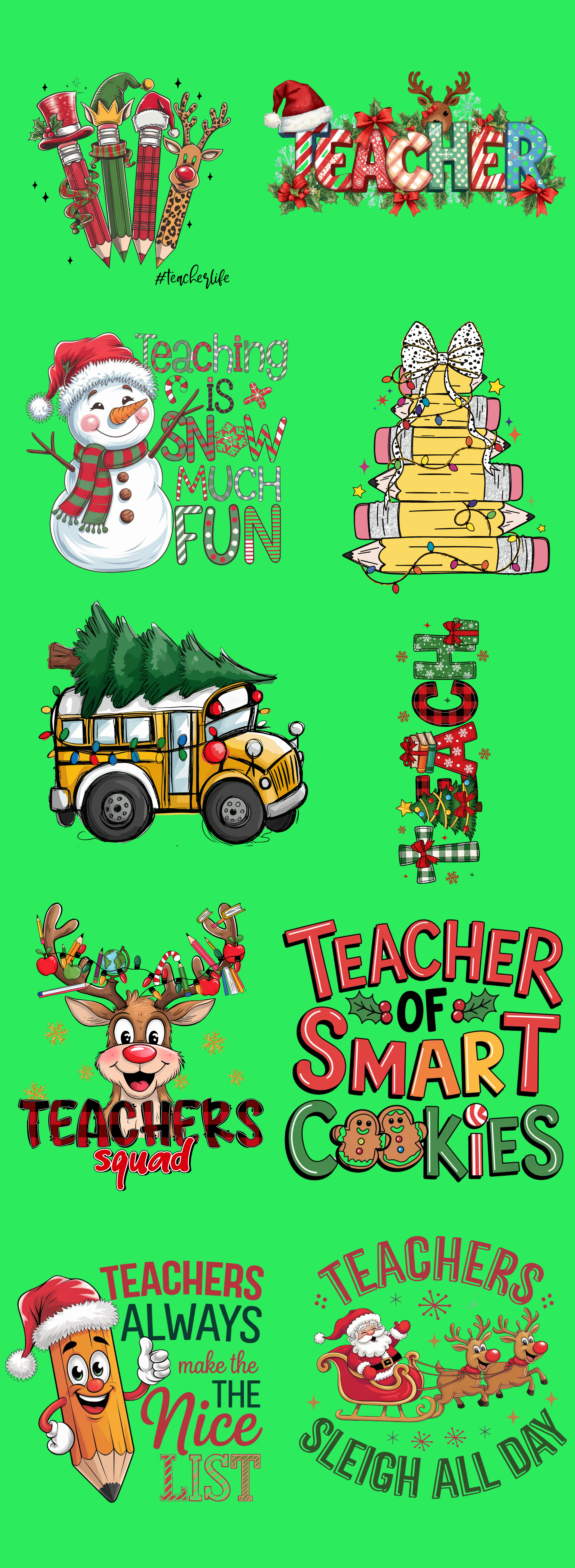 Christmas Teacher DTF Gang Sheet | Holiday School & Classroom Designs