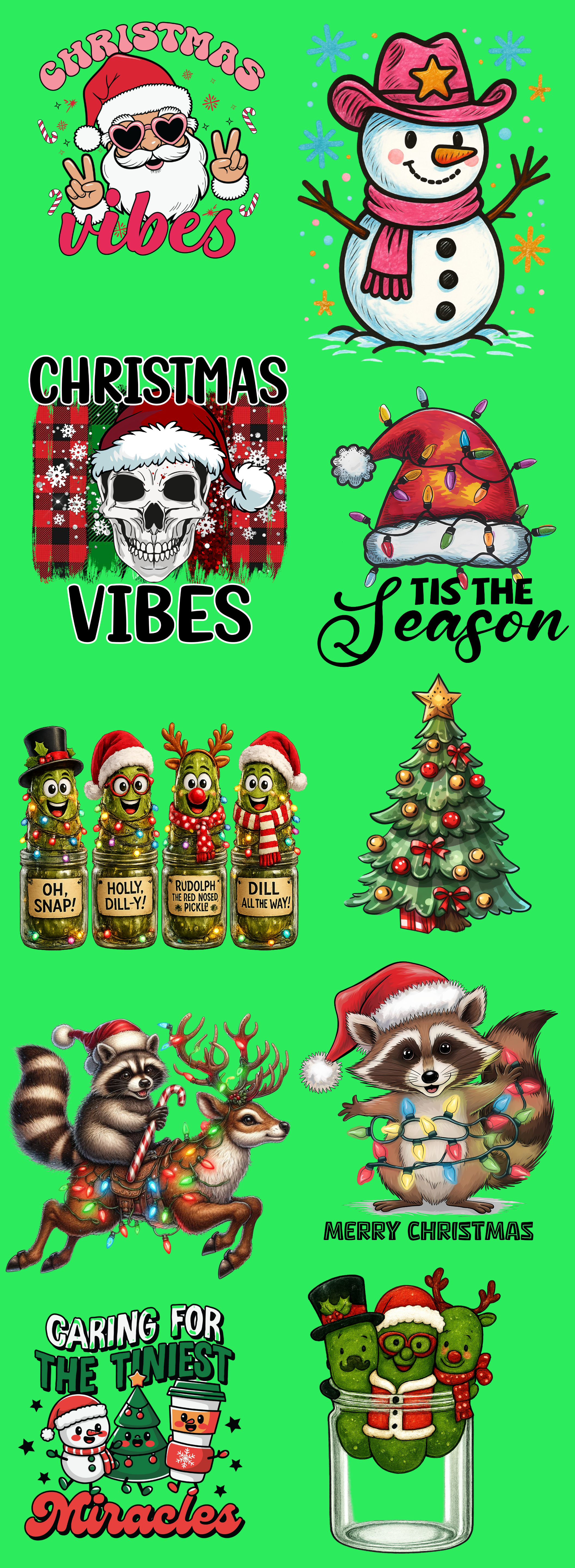 Christmas Vibes DTF Gang Sheet | Cute Holiday & Pickle Designs 22x60
