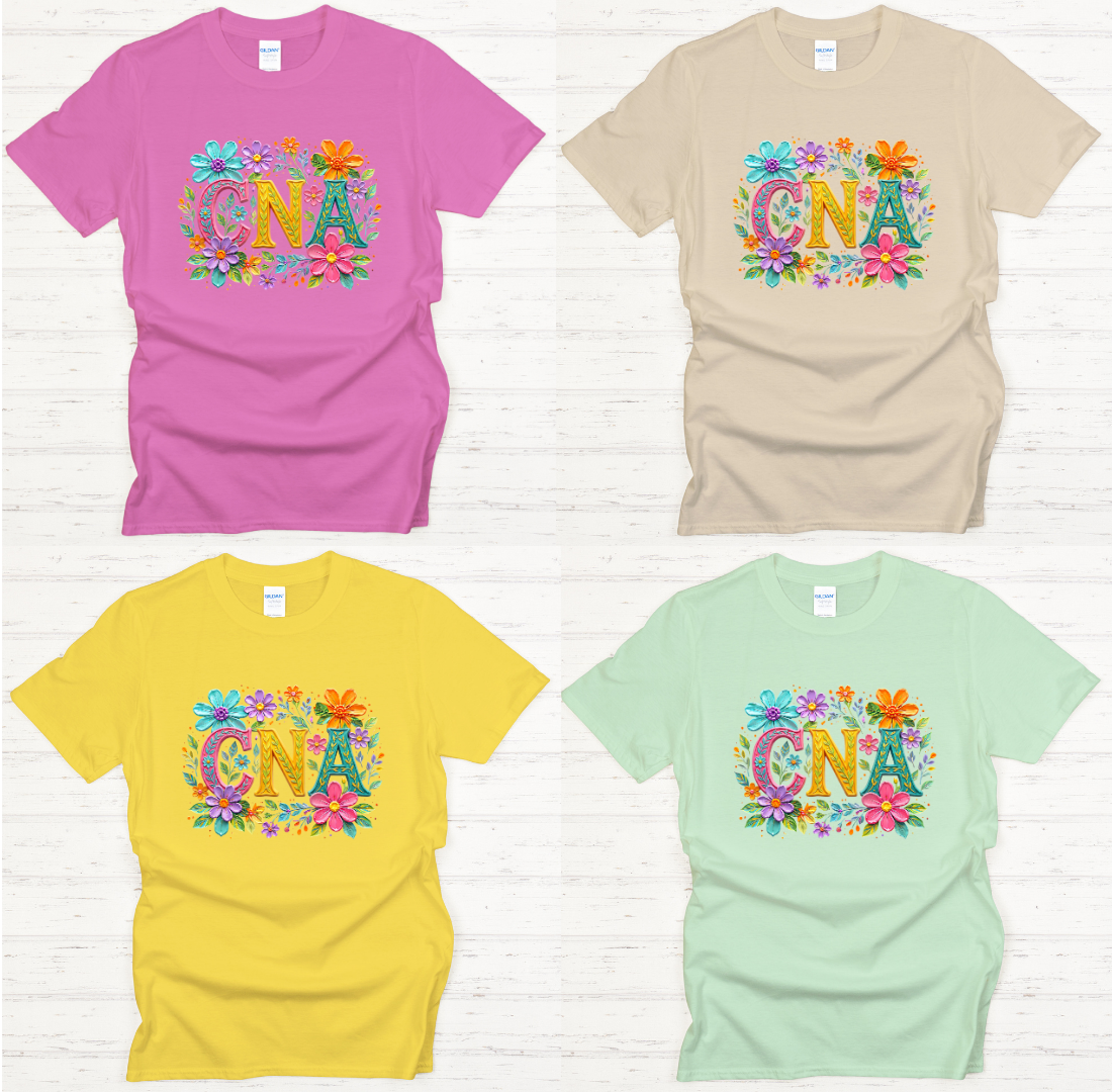 CNA Floral Monogram Graphic Shirt on Gildan Softstyle Tee