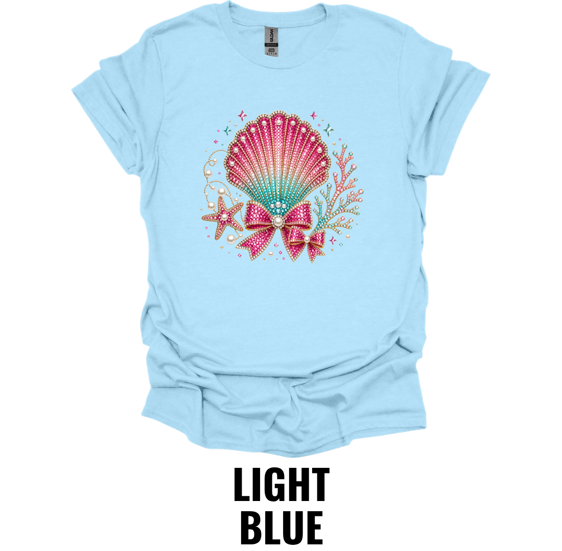 Coastal Seashell Bow T-Shirt – Beach Mermaid Graphic Tee