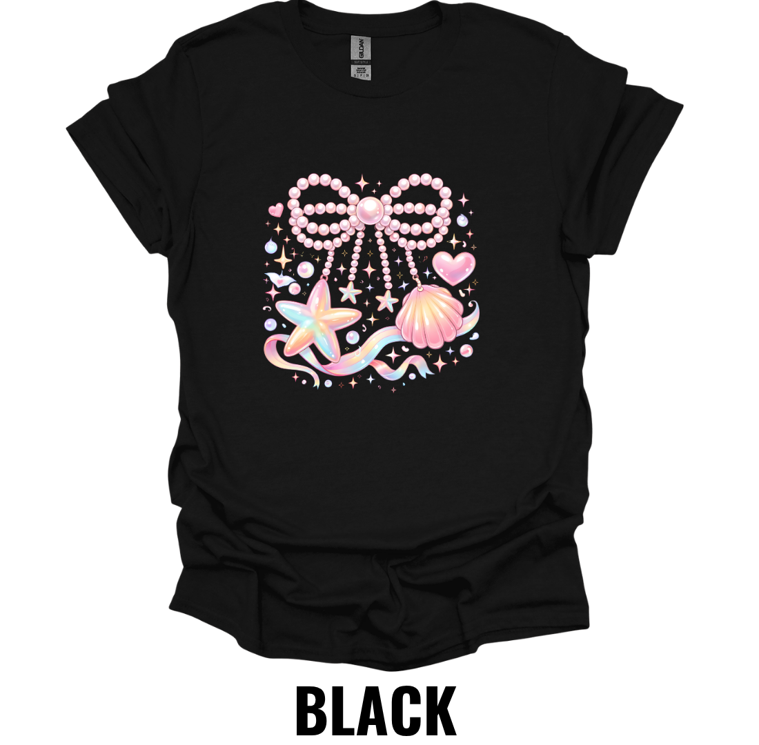 Coastal Bow Seashell T-Shirt – Pink Beach Aesthetic Tee
