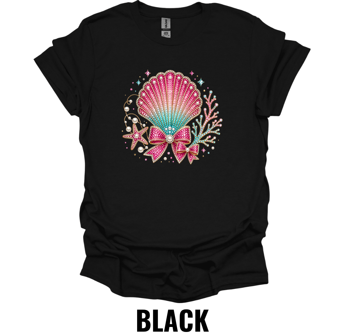 Coastal Seashell Bow T-Shirt – Beach Mermaid Graphic Tee