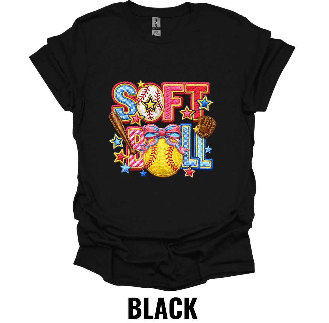 Softball Bow Graphic T-Shirt – Colorful Softball Game Day Tee