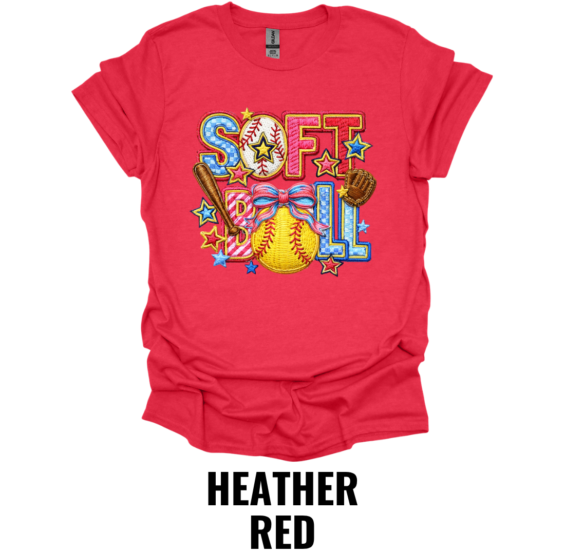 Softball Bow Graphic T-Shirt – Colorful Softball Game Day Tee