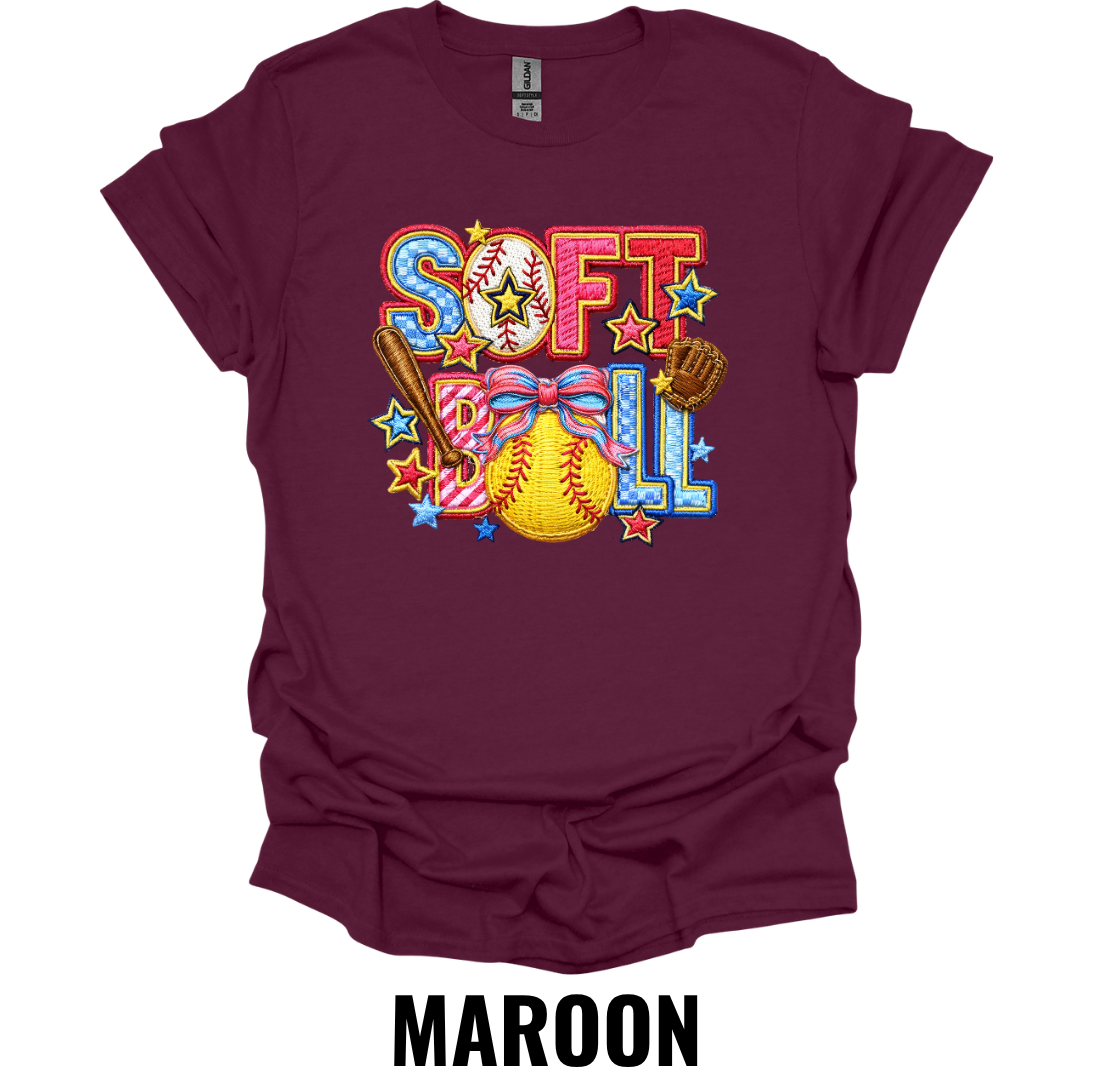 Softball Bow Graphic T-Shirt – Colorful Softball Game Day Tee