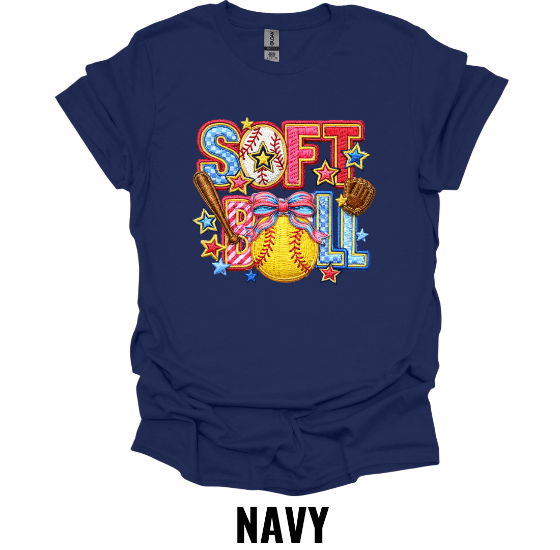 Softball Bow Graphic T-Shirt – Colorful Softball Game Day Tee