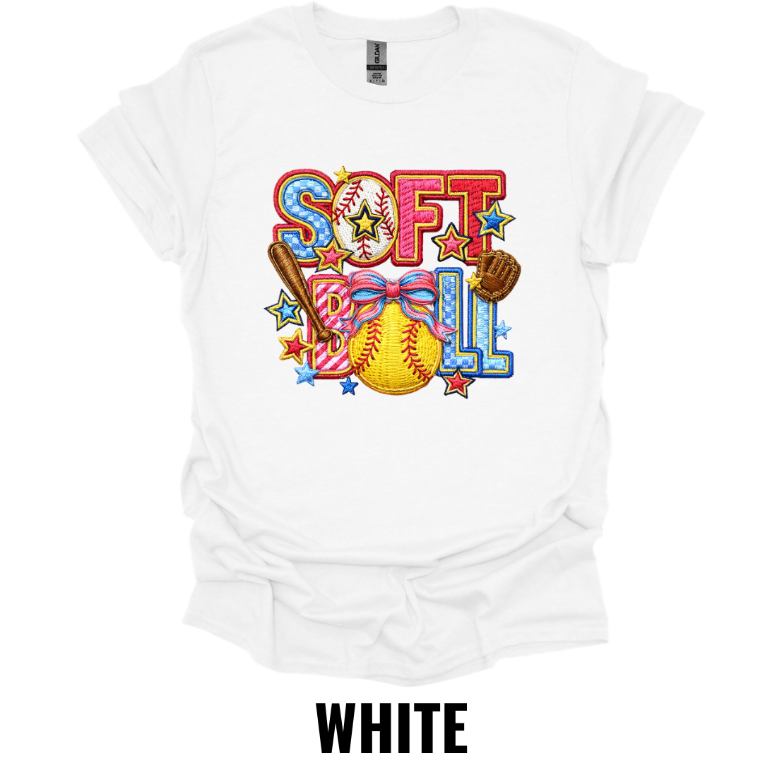 Softball Bow Graphic T-Shirt – Colorful Softball Game Day Tee