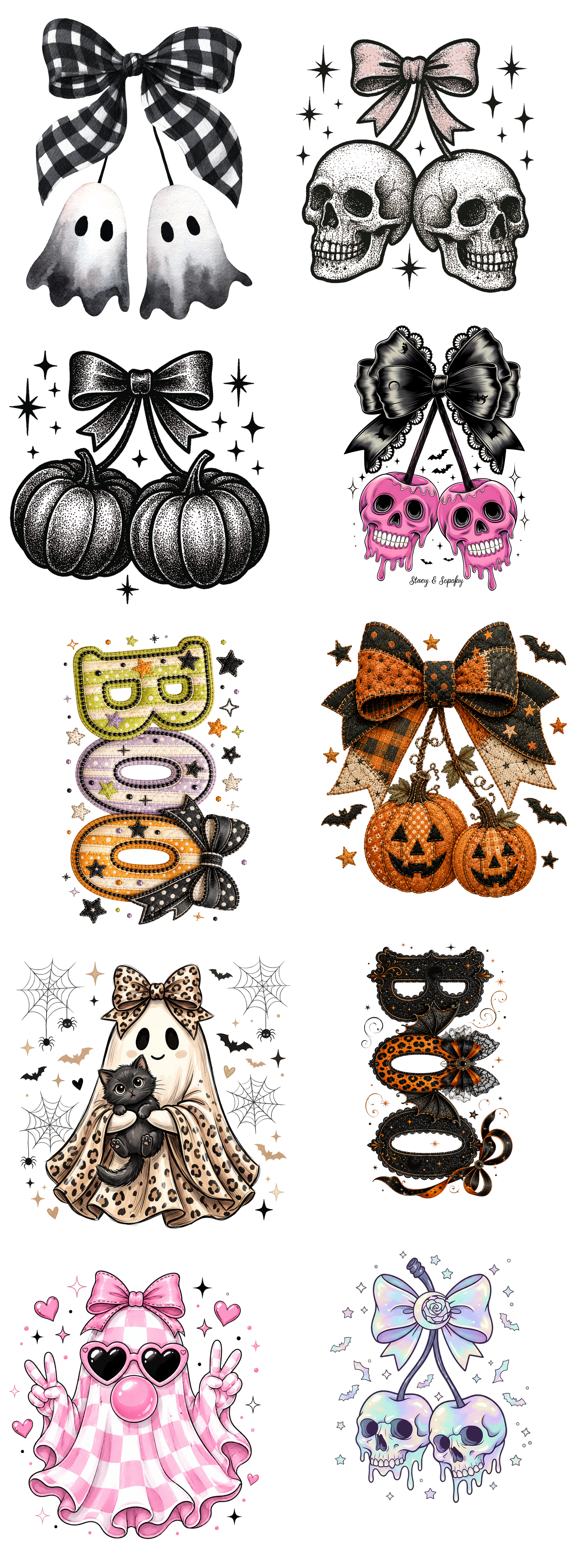Coquette Halloween DTF Gang Sheet | Ghosts, Bows & Spooky Chic Designs