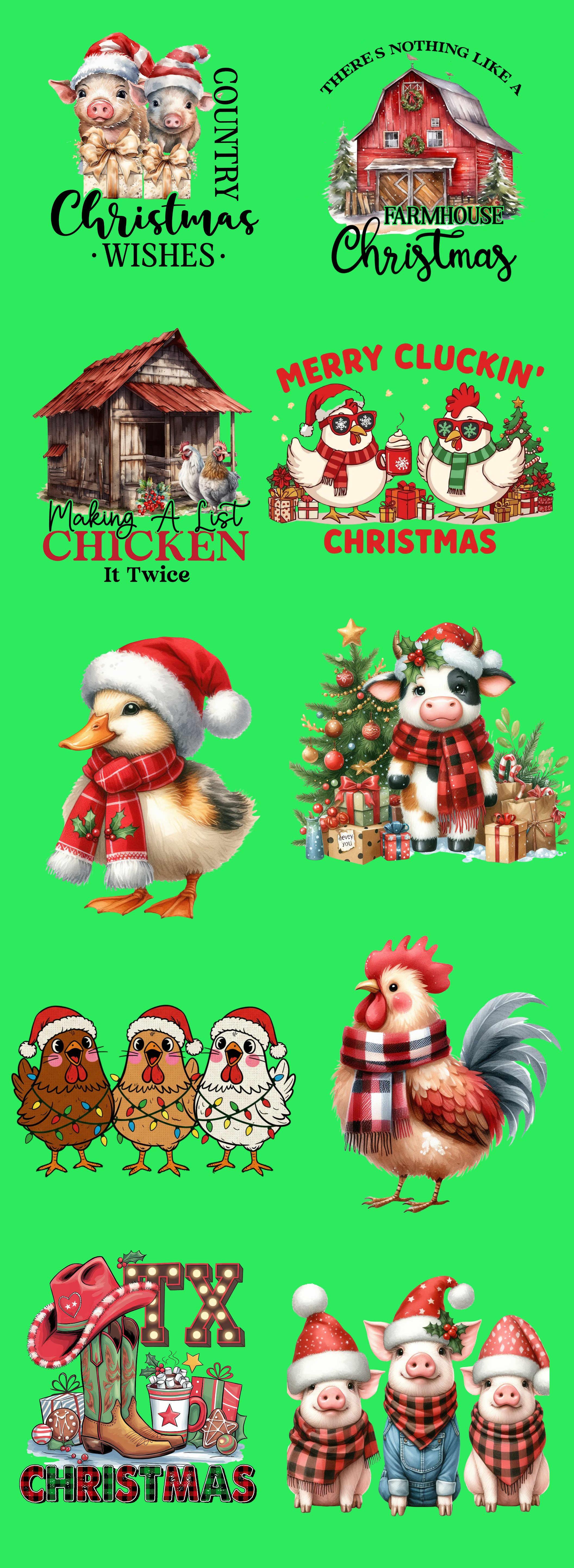 Country Christmas Farm DTF Gang Sheet | Rustic Holiday Designs