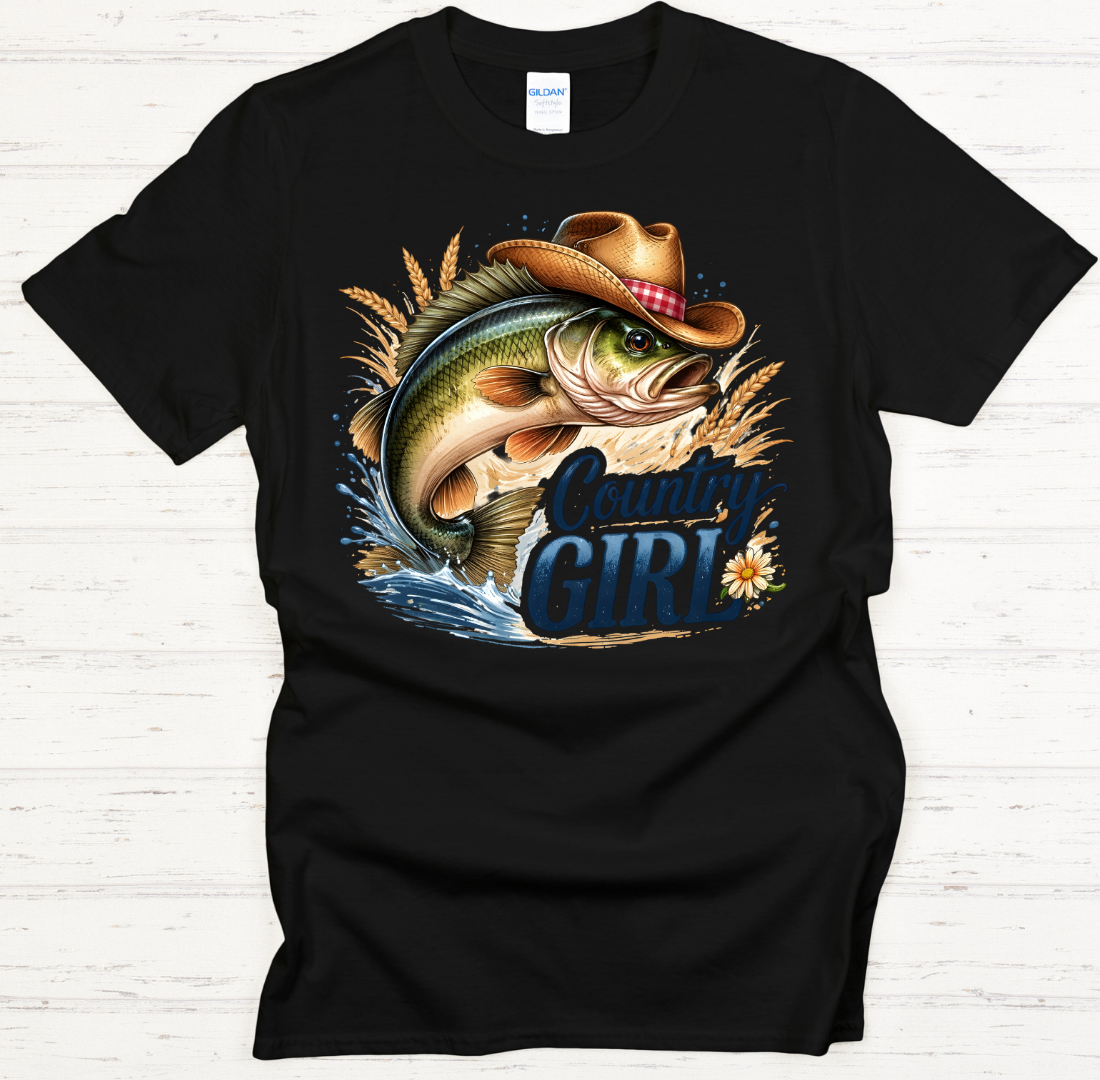 Country Girl Fishing Bass Fisherwoman Shirt on Gildan Softstyle Tee