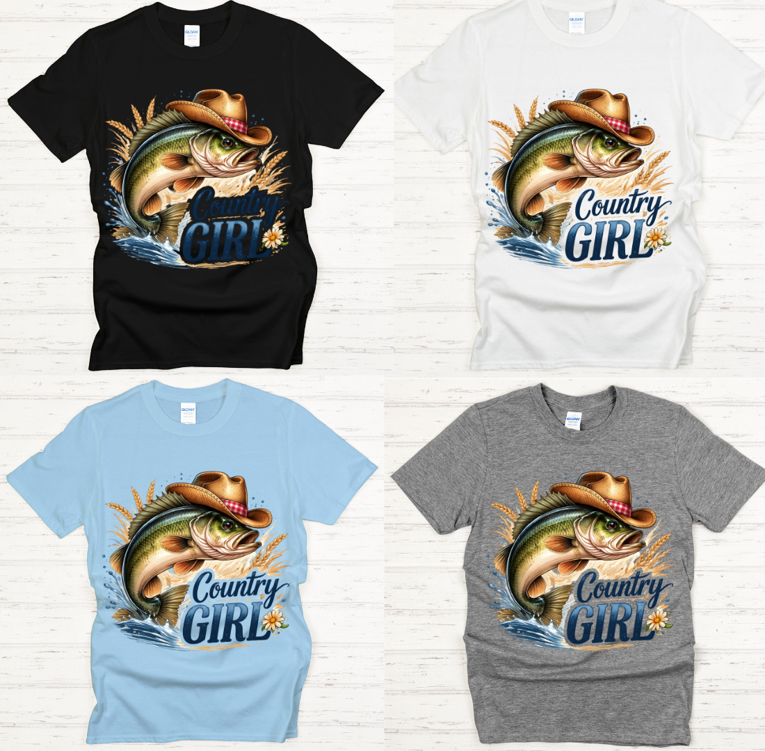 Country Girl Fishing Bass Fisherwoman Shirt on Gildan Softstyle Tee