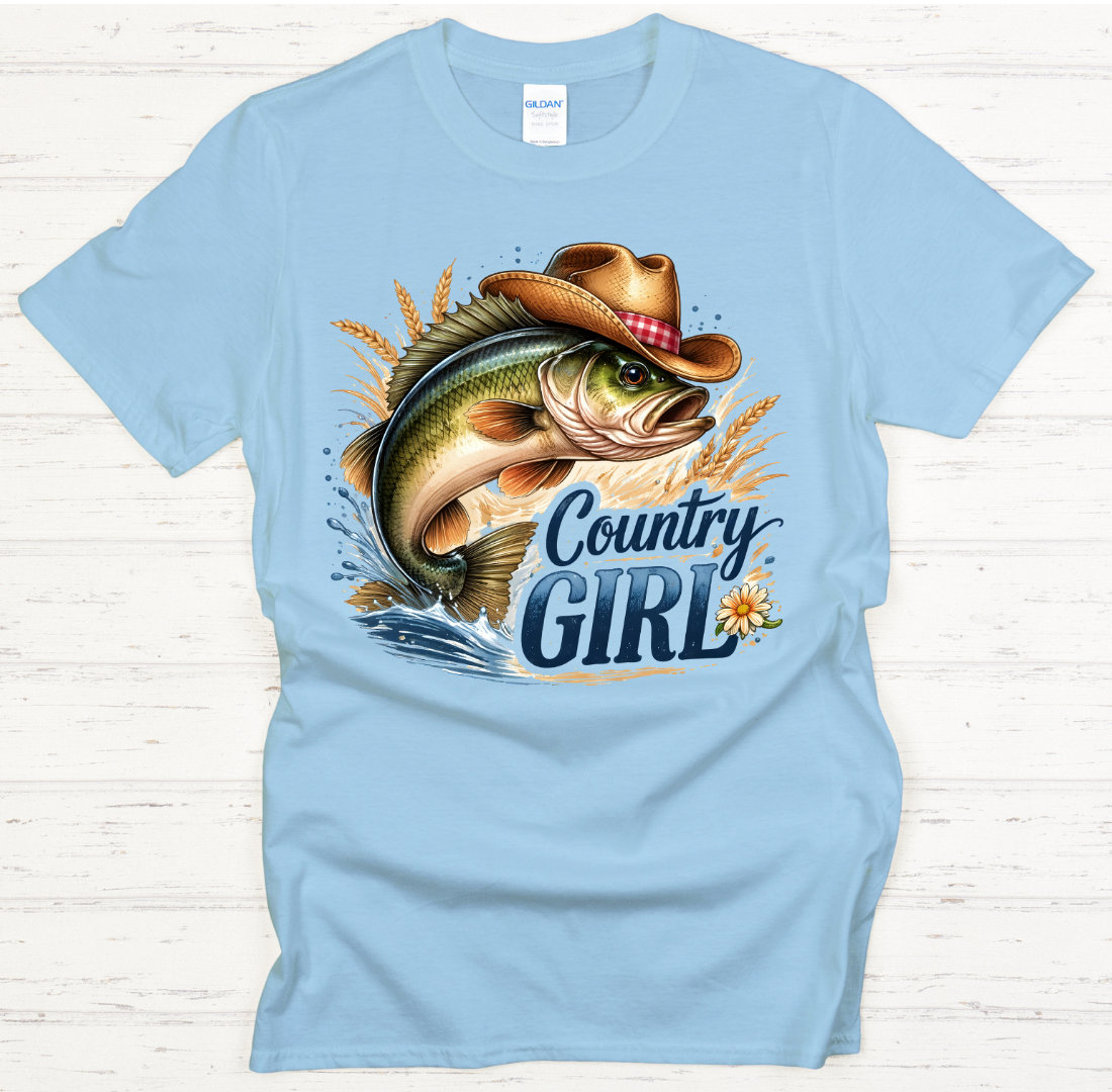 Country Girl Fishing Bass Fisherwoman Shirt on Gildan Softstyle Tee
