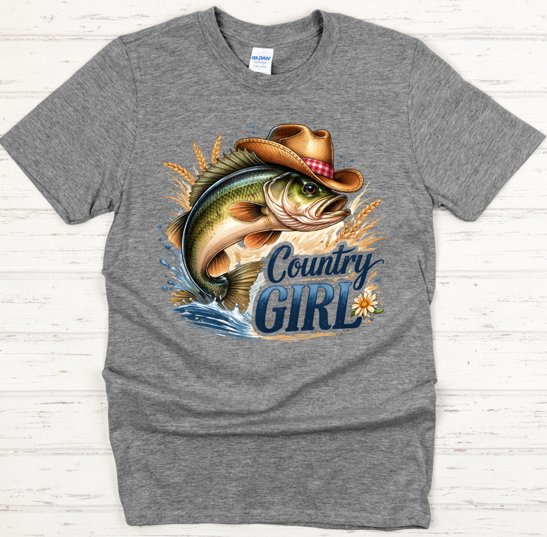 Country Girl Fishing Bass Fisherwoman Shirt on Gildan Softstyle Tee