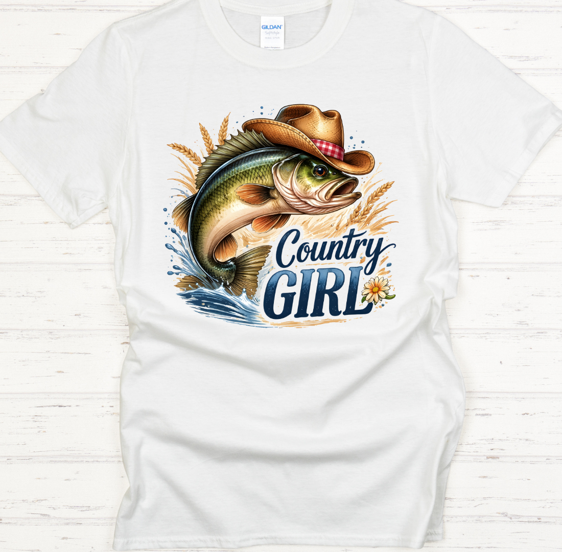 Country Girl Fishing Bass Fisherwoman Shirt on Gildan Softstyle Tee