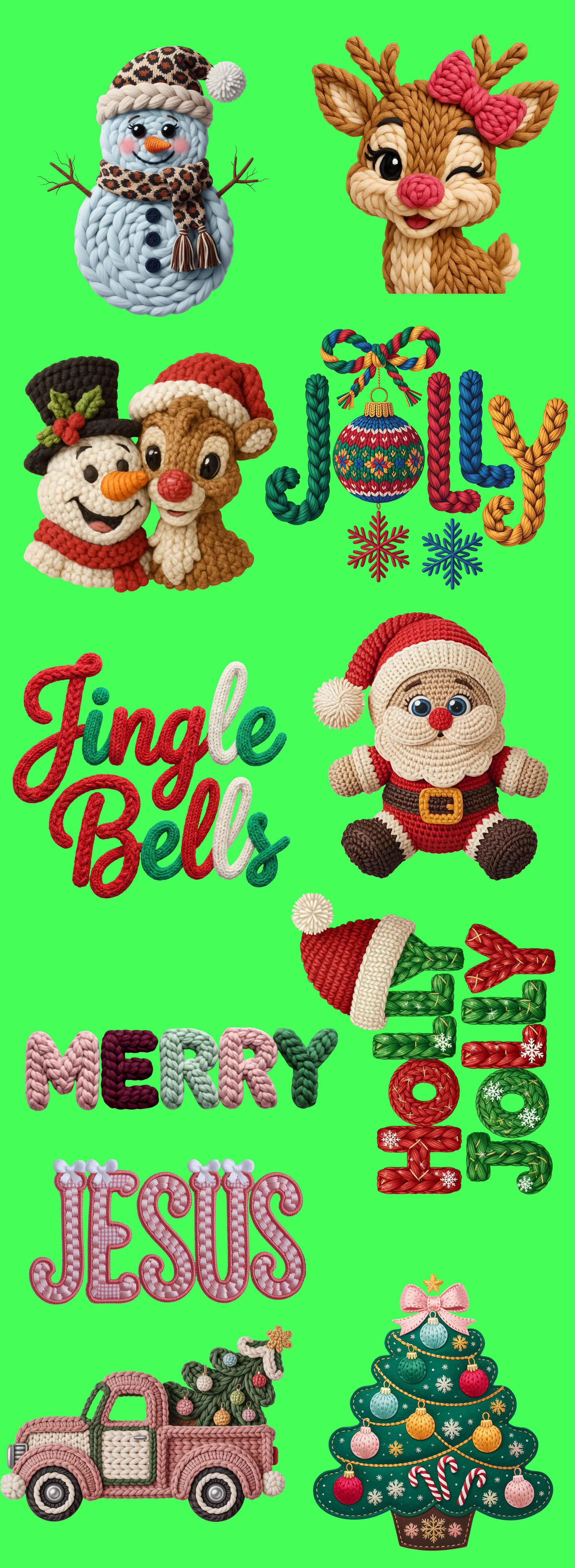 Cozy Crochet Christmas DTF Gang Sheet | Knitted Holiday Designs & Yarn Christmas Graphics