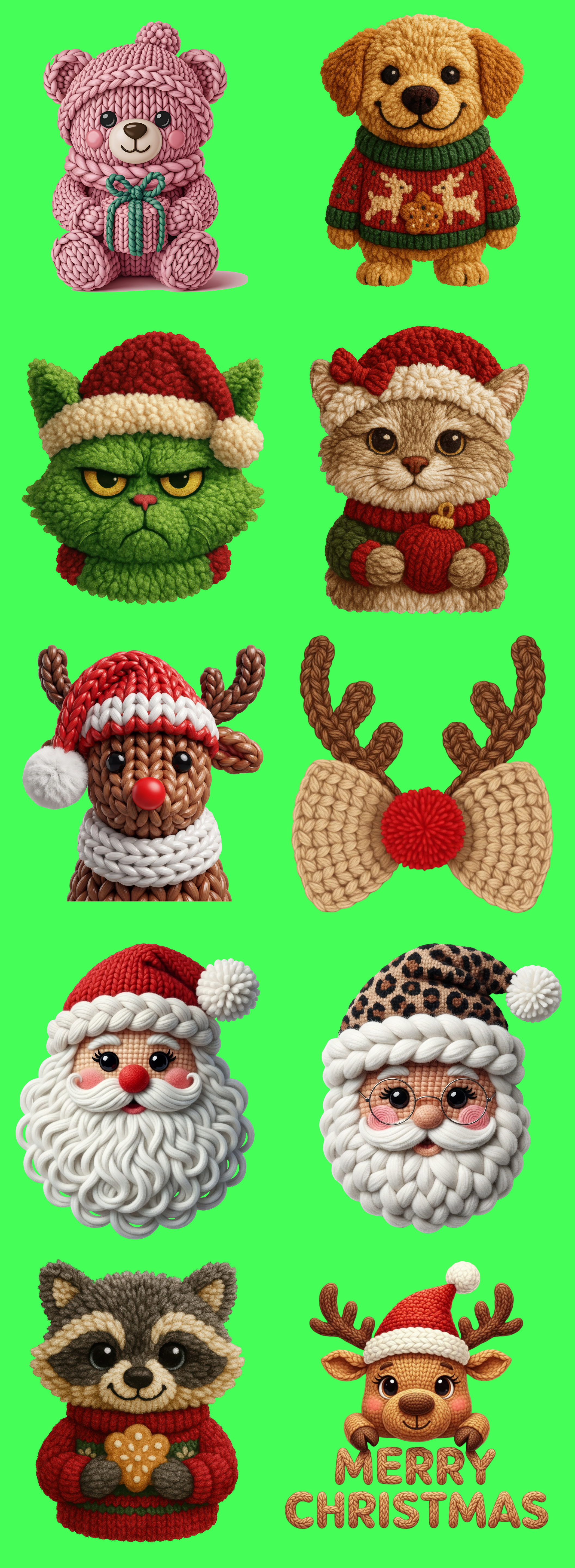 Cozy Crochet Christmas DTF Gang Sheet | Knitted Holiday Animals, Santa & Winter Characters 22x60