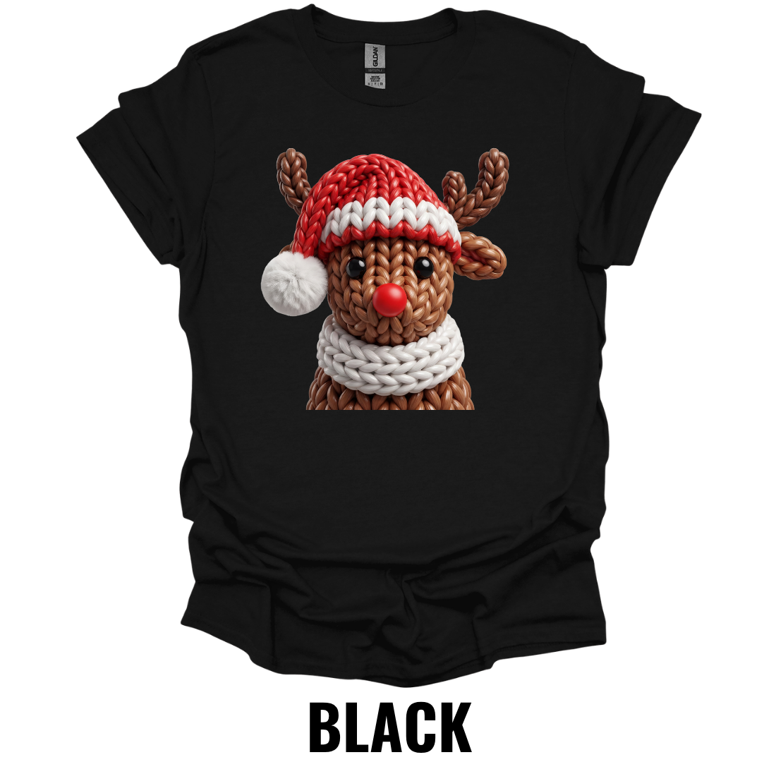 Crochet Reindeer Christmas Shirt – Cute Rudolph Holiday Graphic Tee