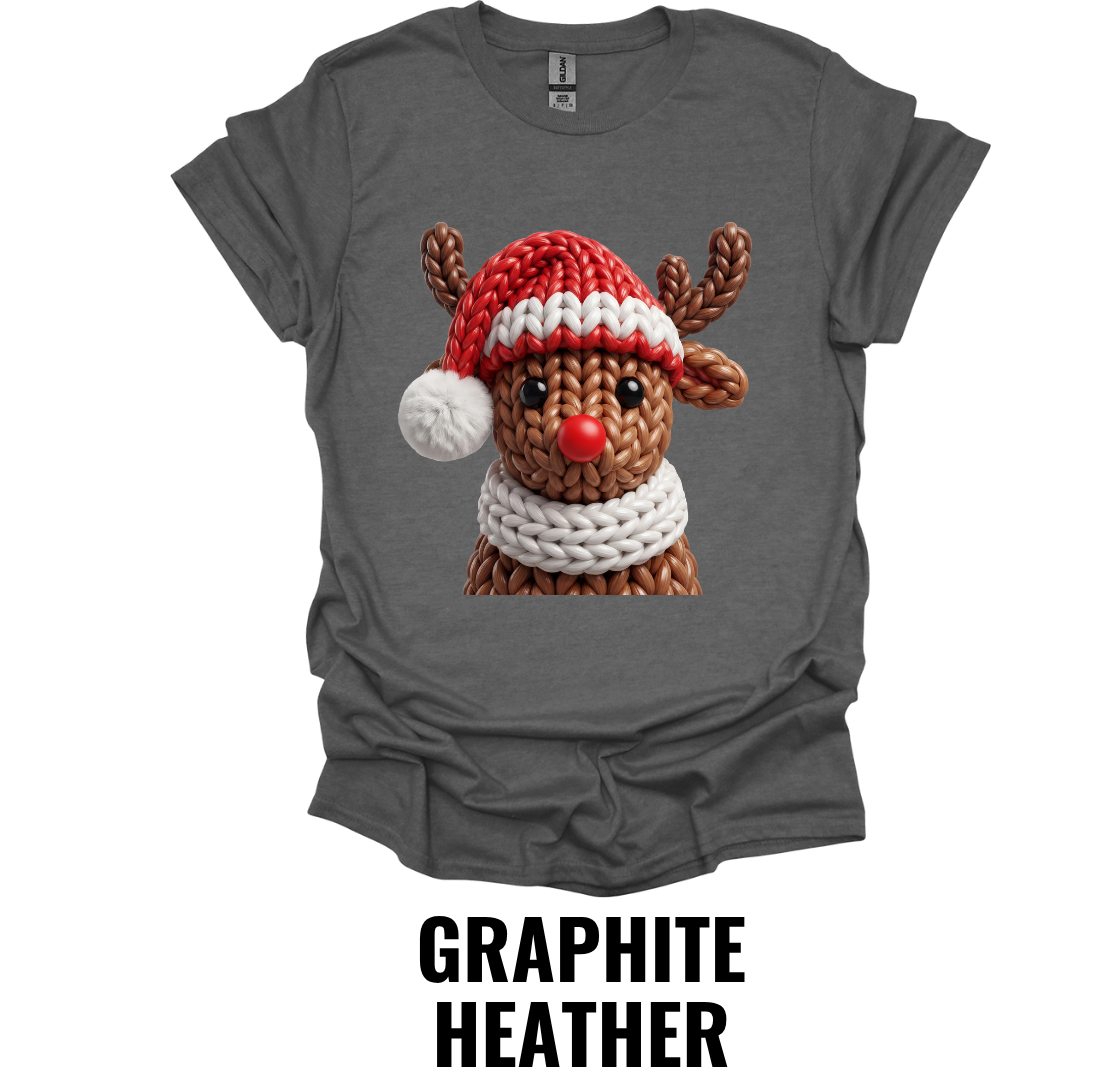 Crochet Reindeer Christmas Shirt – Cute Rudolph Holiday Graphic Tee