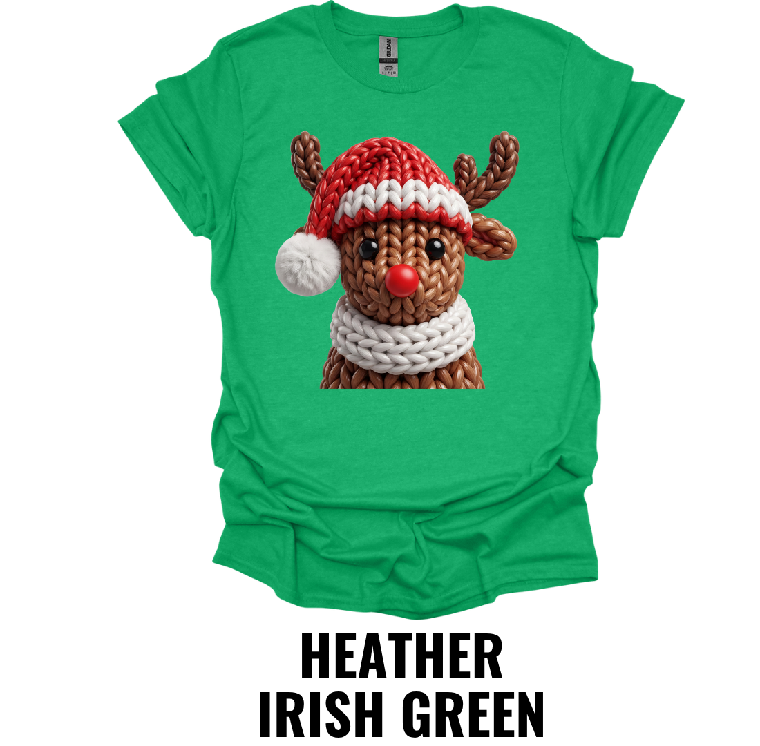 Crochet Reindeer Christmas Shirt – Cute Rudolph Holiday Graphic Tee