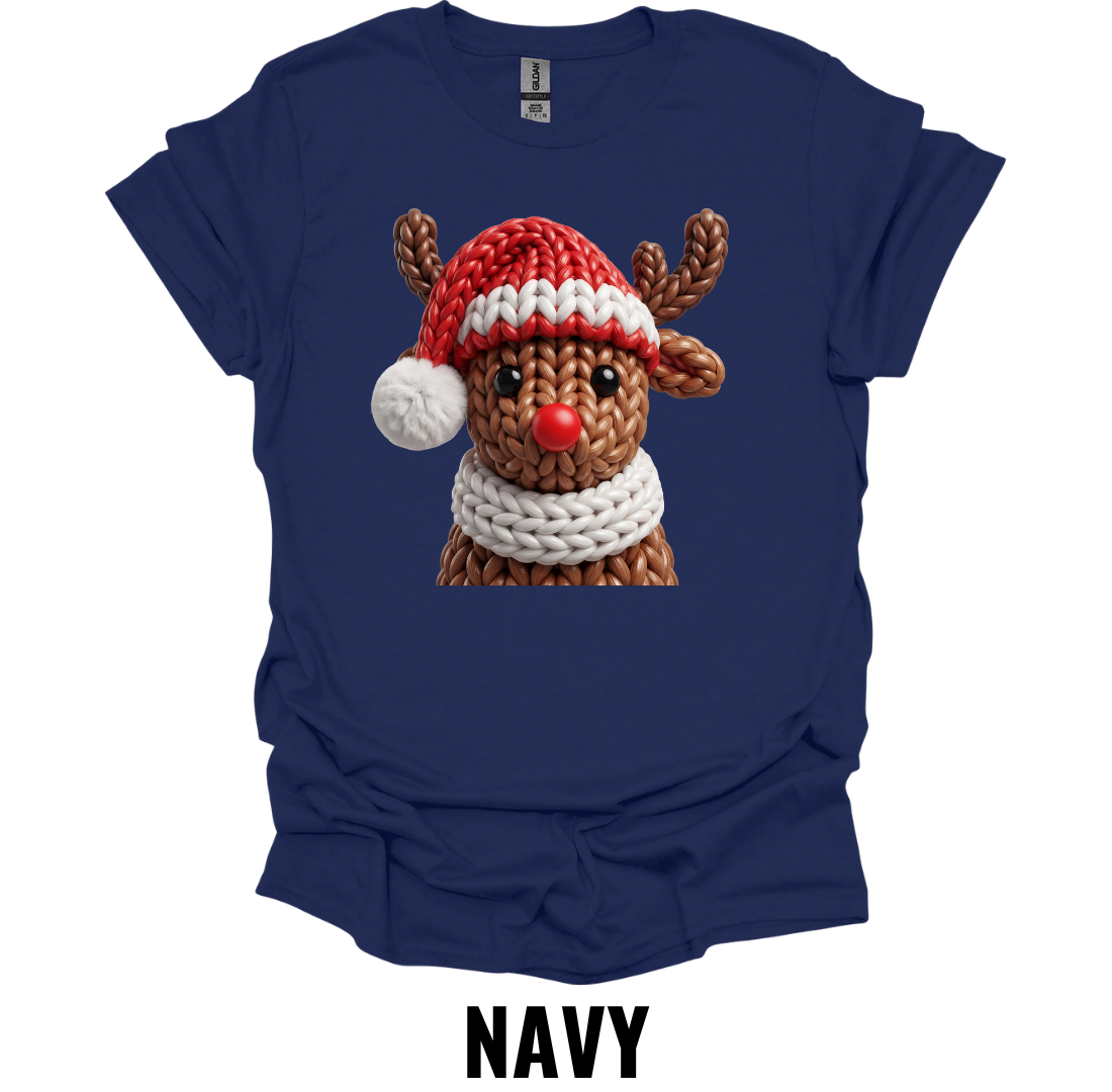 Crochet Reindeer Christmas Shirt – Cute Rudolph Holiday Graphic Tee