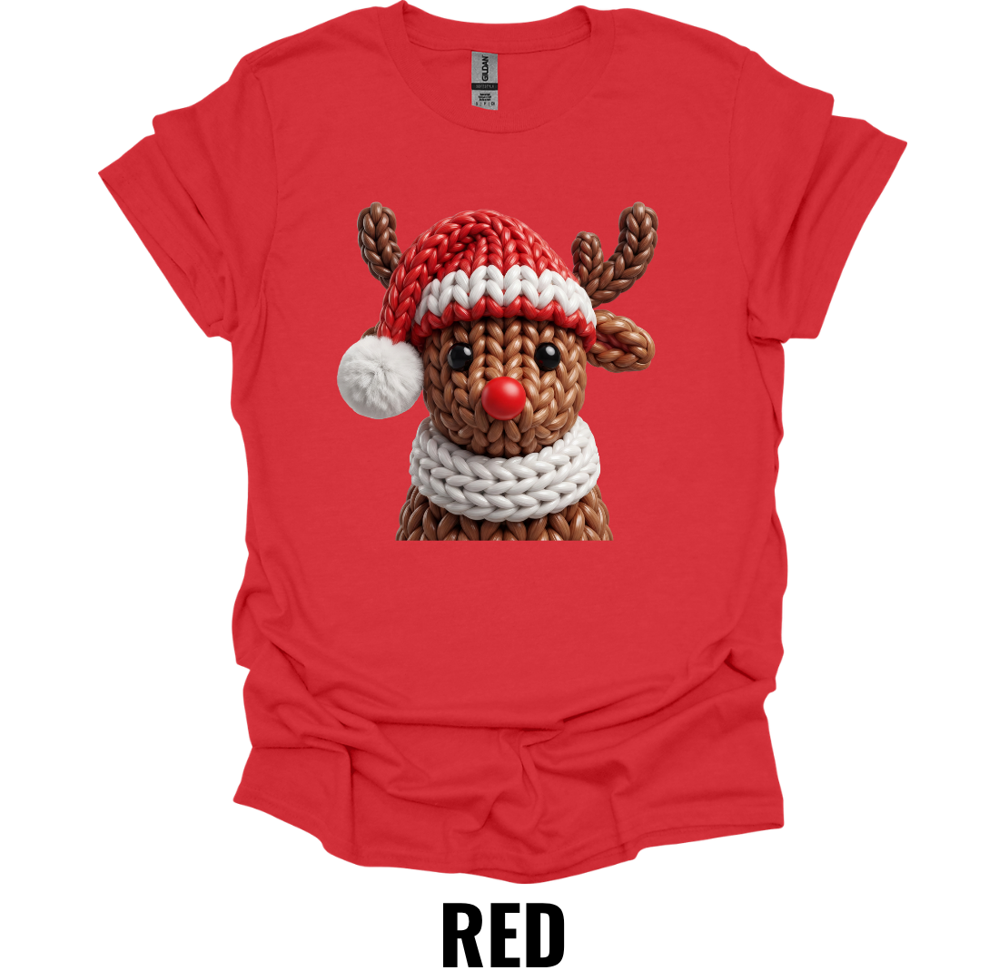 Crochet Reindeer Christmas Shirt – Cute Rudolph Holiday Graphic Tee