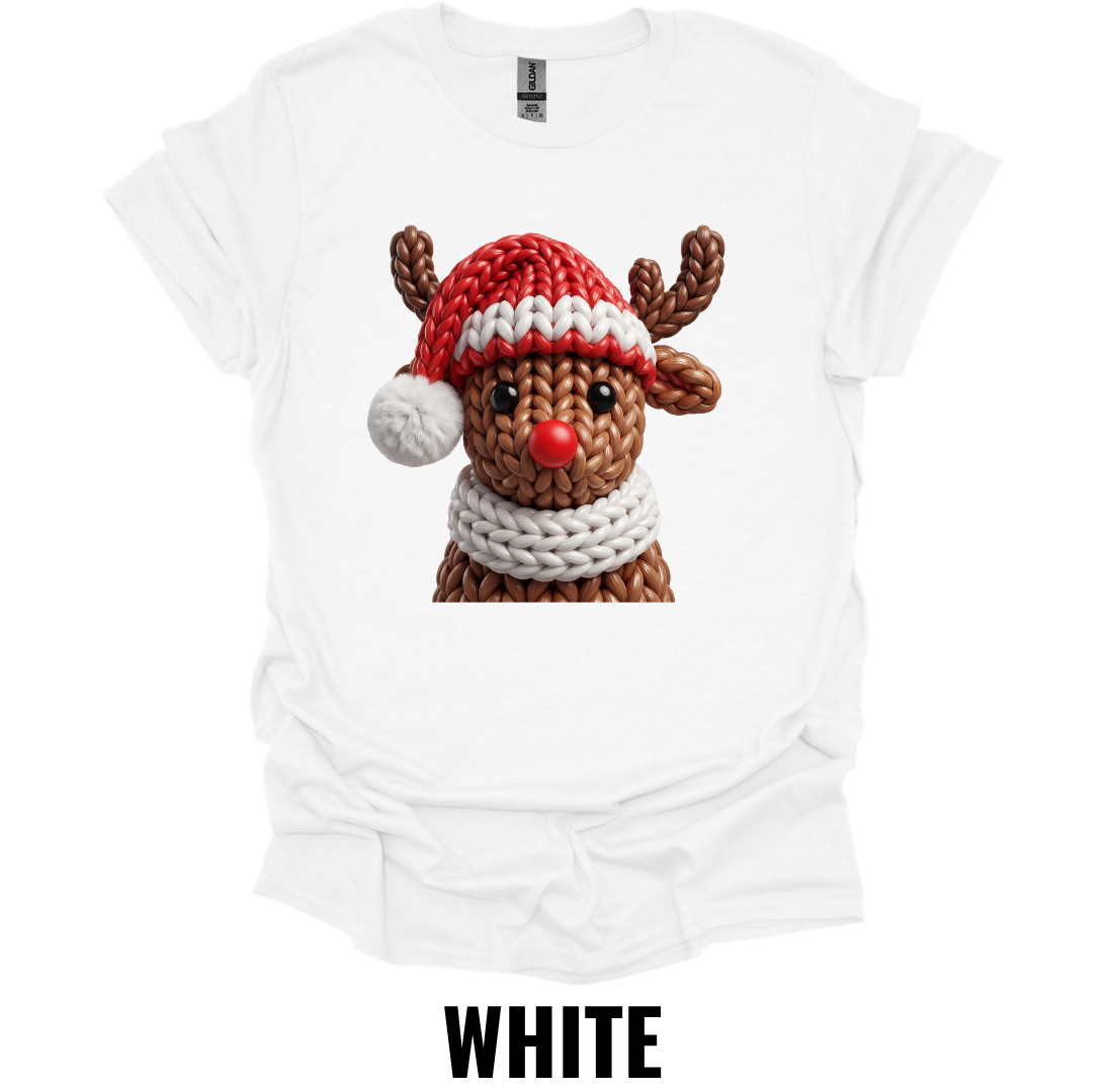 Crochet Reindeer Christmas Shirt – Cute Rudolph Holiday Graphic Tee