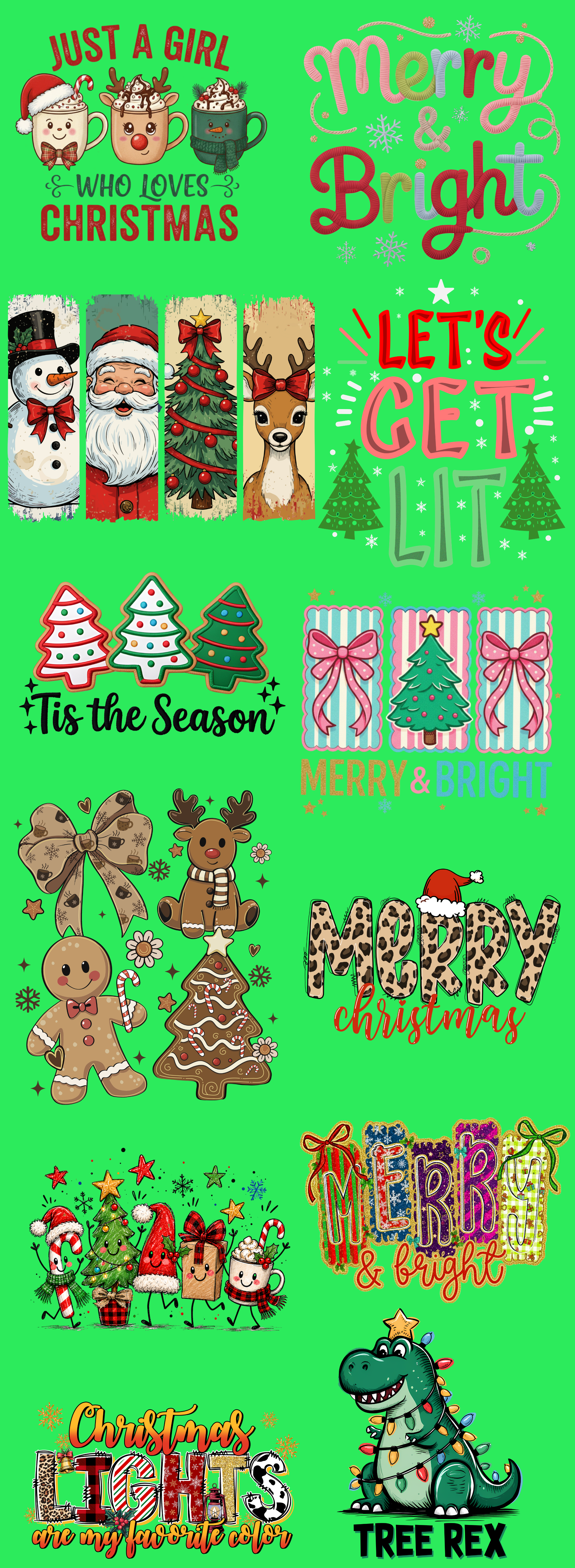 Cute Christmas DTF Gang Sheet | Merry & Bright Holiday Designs
