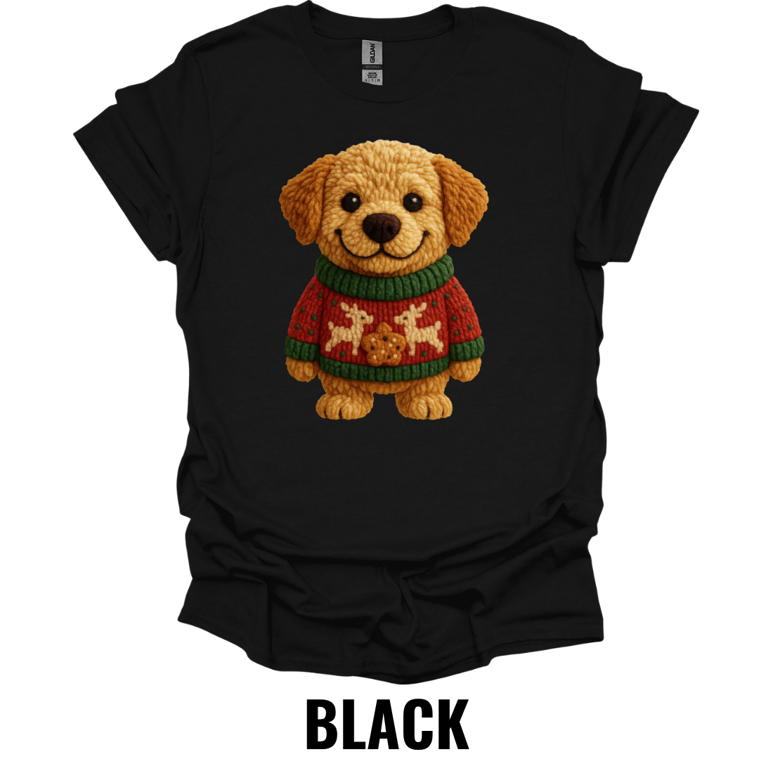 Cute Christmas Puppy Sweater Shirt – Cozy Holiday Dog Graphic Tee