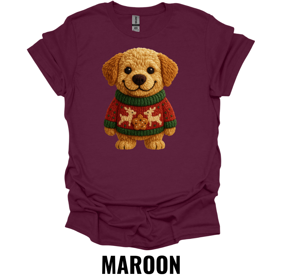 Cute Christmas Puppy Sweater Shirt – Cozy Holiday Dog Graphic Tee
