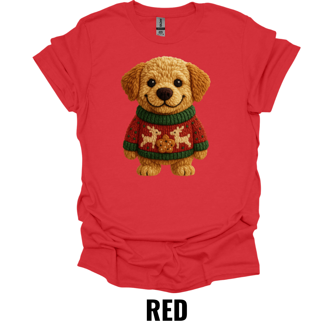 Cute Christmas Puppy Sweater Shirt – Cozy Holiday Dog Graphic Tee