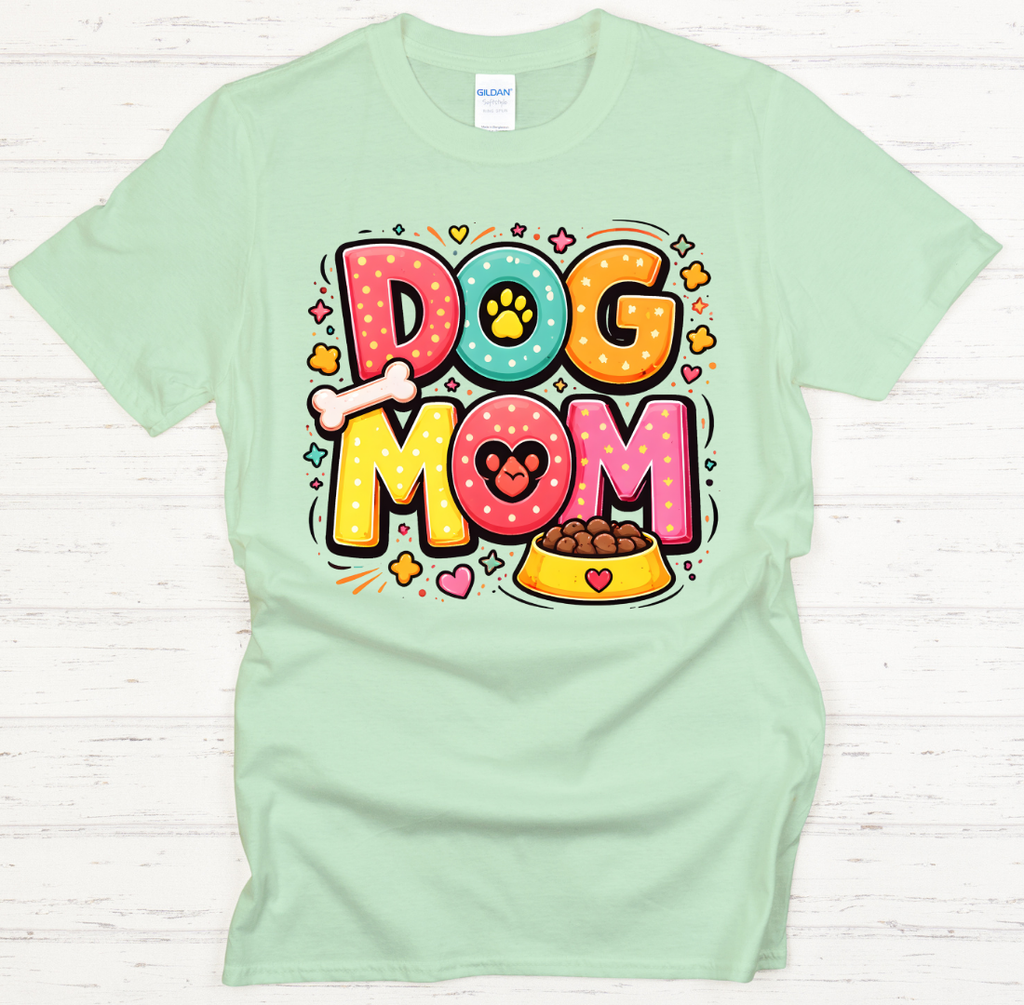 Cute Colorful Dog Mom Pet Lover Graphic Shirt on Gildan Softstyle Tee