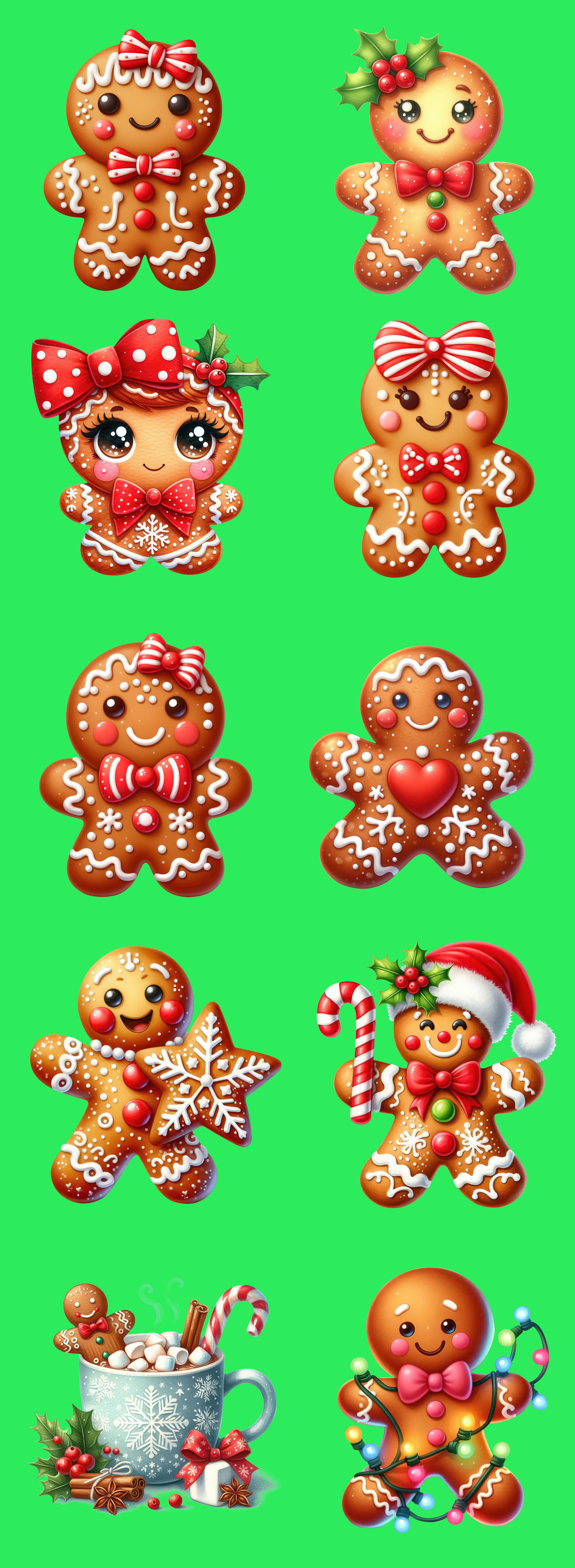 Cute Gingerbread Cookies DTF Gang Sheet | Christmas Cookie Designs