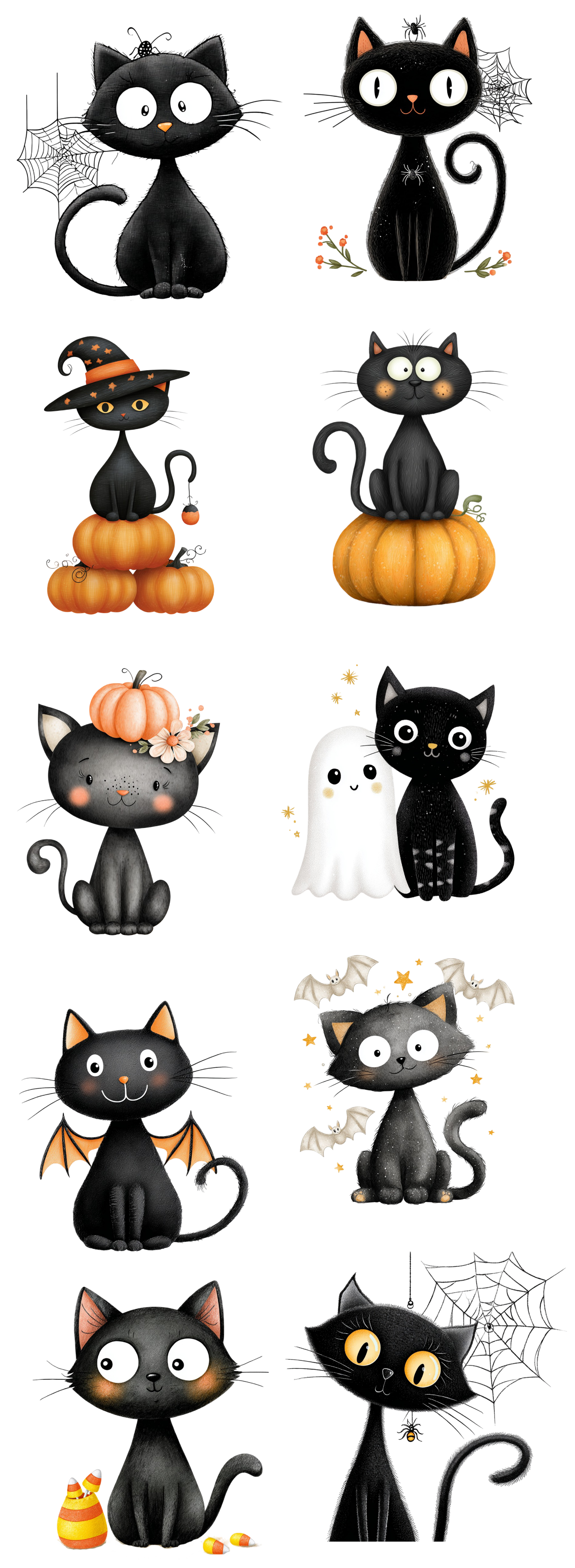 Cute Halloween Black Cat DTF Gang Sheet | Spooky Kitty & Pumpkin Designs