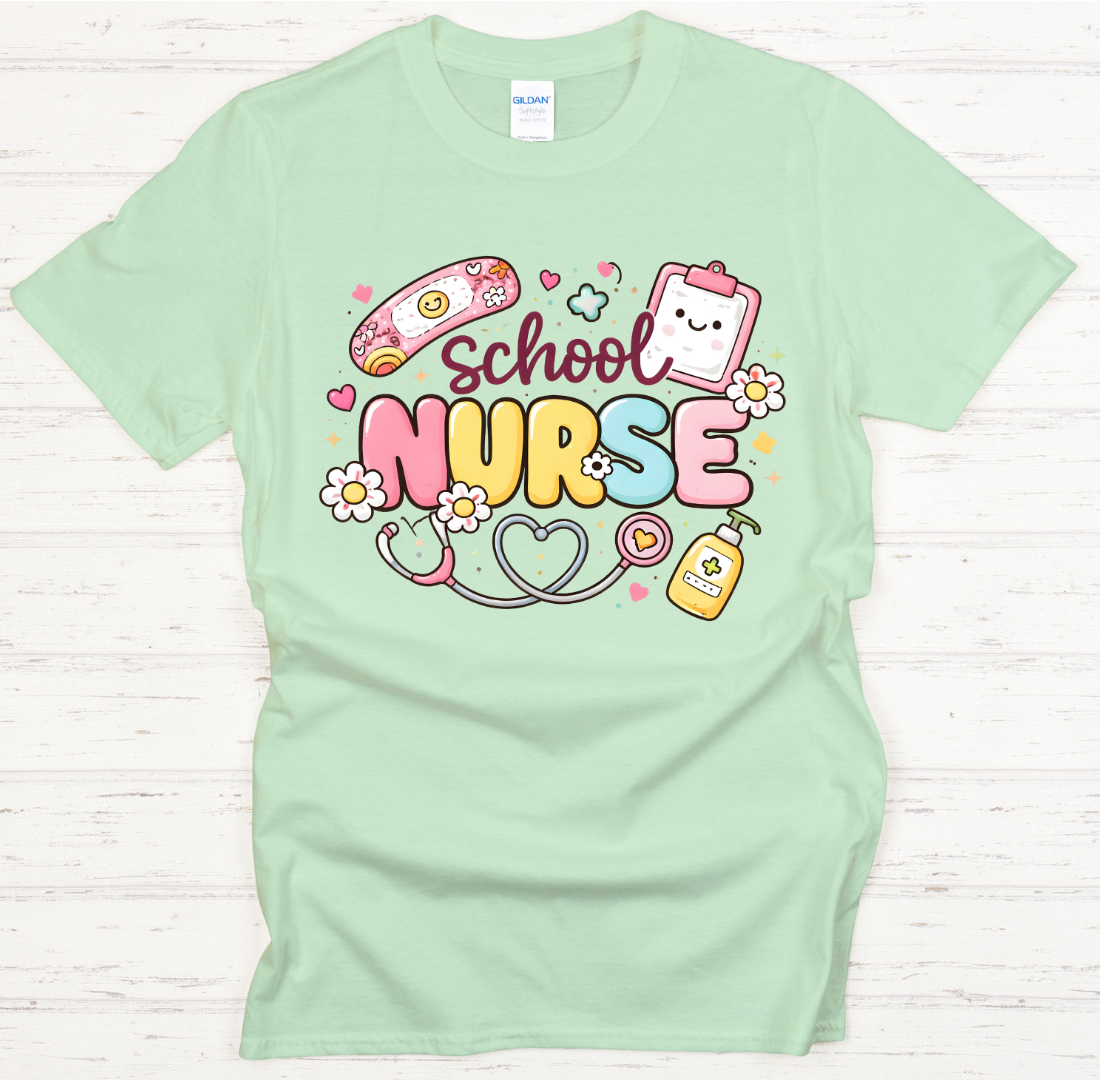 Cute School Nurse Retro Medical Graphic Shirt on Gildan Softstyle Tee