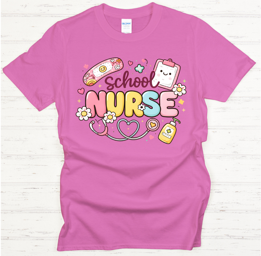 Cute School Nurse Retro Medical Graphic Shirt on Gildan Softstyle Tee