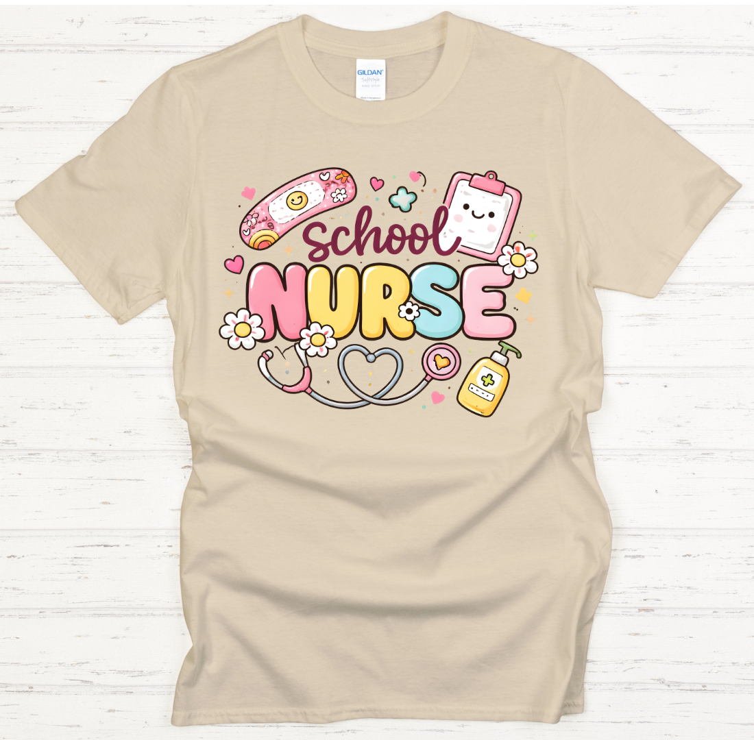 Cute School Nurse Retro Medical Graphic Shirt on Gildan Softstyle Tee