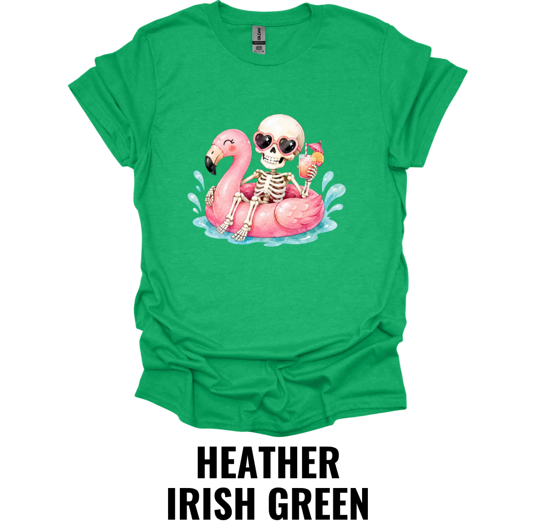 Skeleton Flamingo Float T-Shirt – Summerween Pool Party Tee