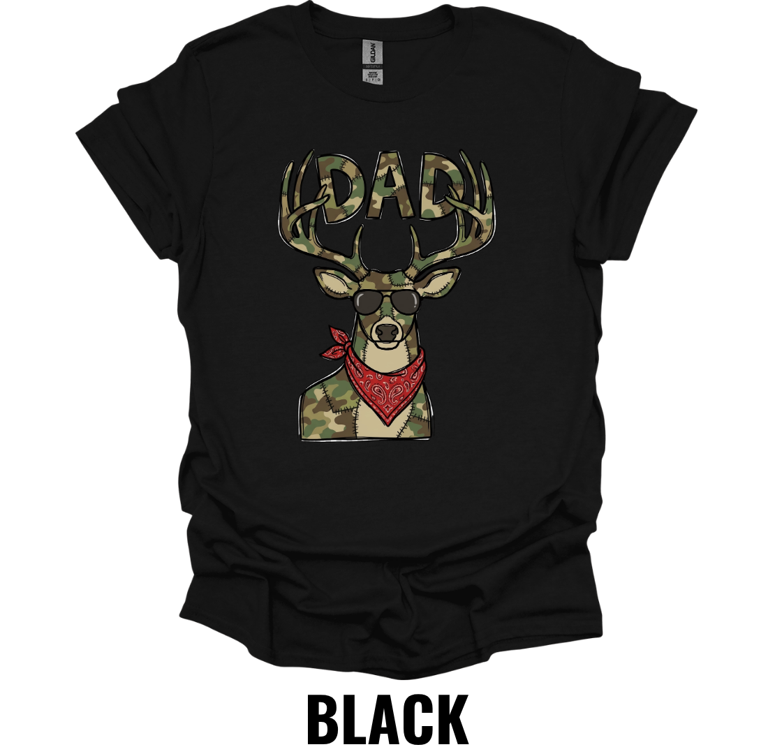Dad Deer Hunting T-Shirt with Camo Antlers and Bandana
